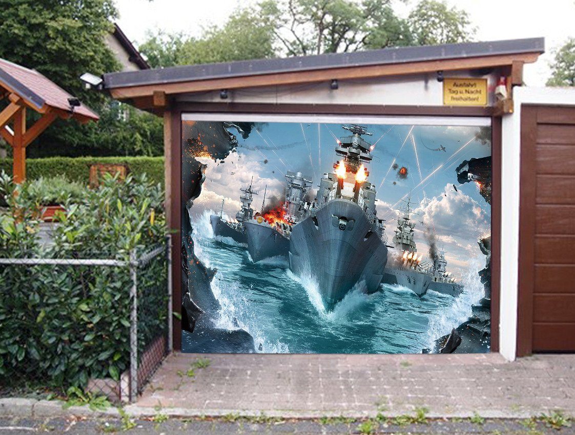 3D Blue Sea Warships 277 Garage Door Mural Wallpaper AJ Wallpaper 