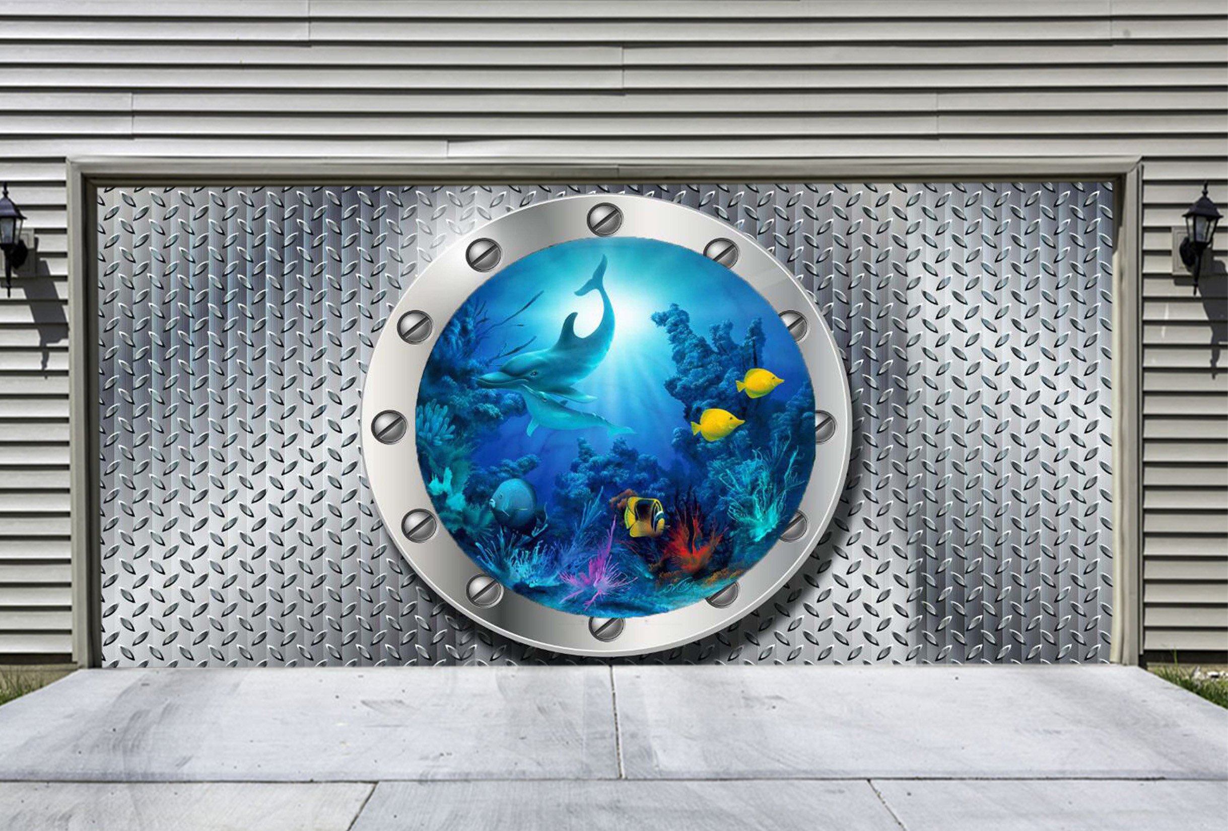 3D Metal Window Seabed World 02 Garage Door Mural Wallpaper AJ Wallpaper 