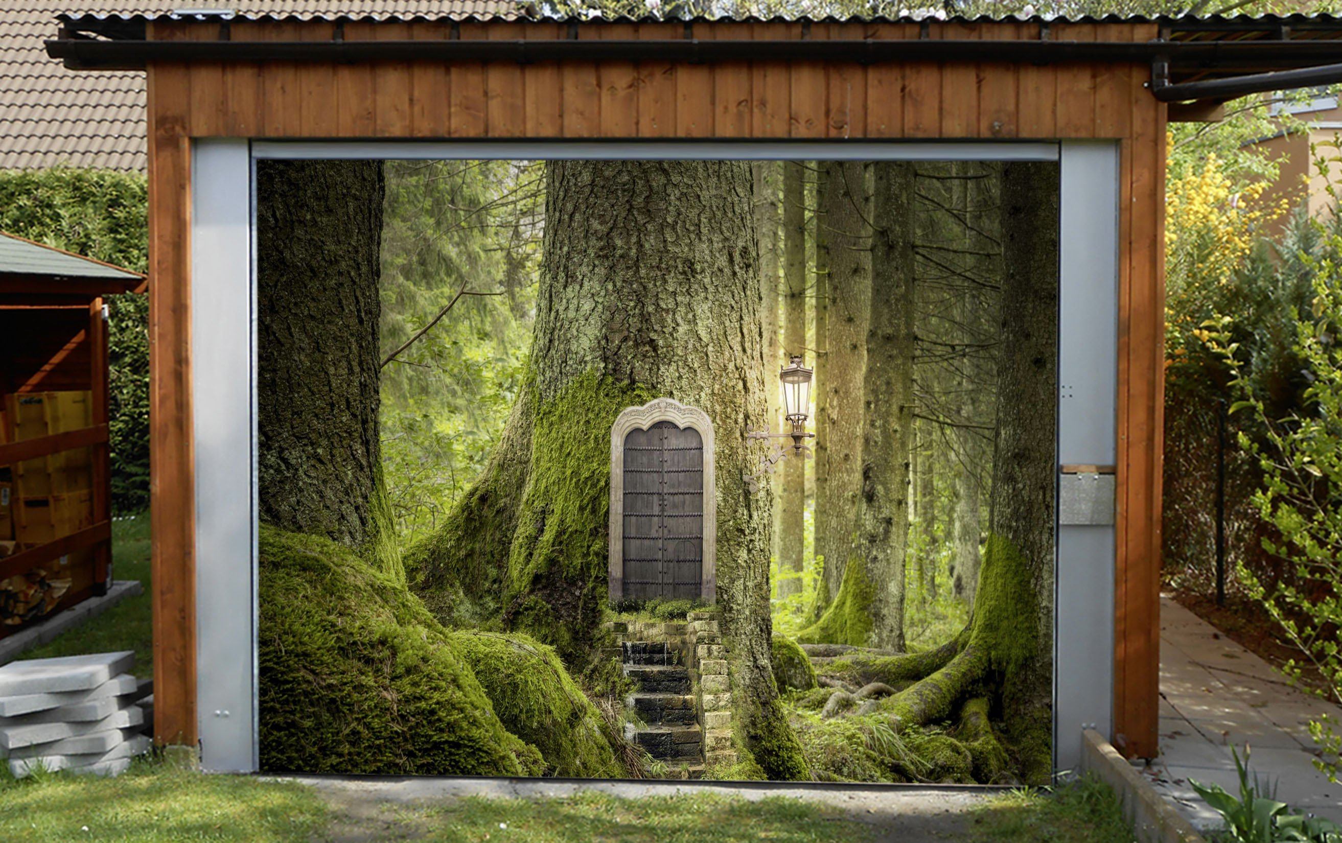 3D Forest Tree House 420 Garage Door Mural Wallpaper AJ Wallpaper 