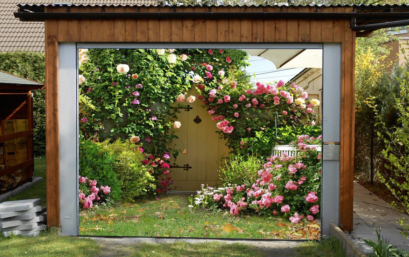 3D Courtyard Flowers 105 Garage Door Mural Wallpaper AJ Wallpaper 