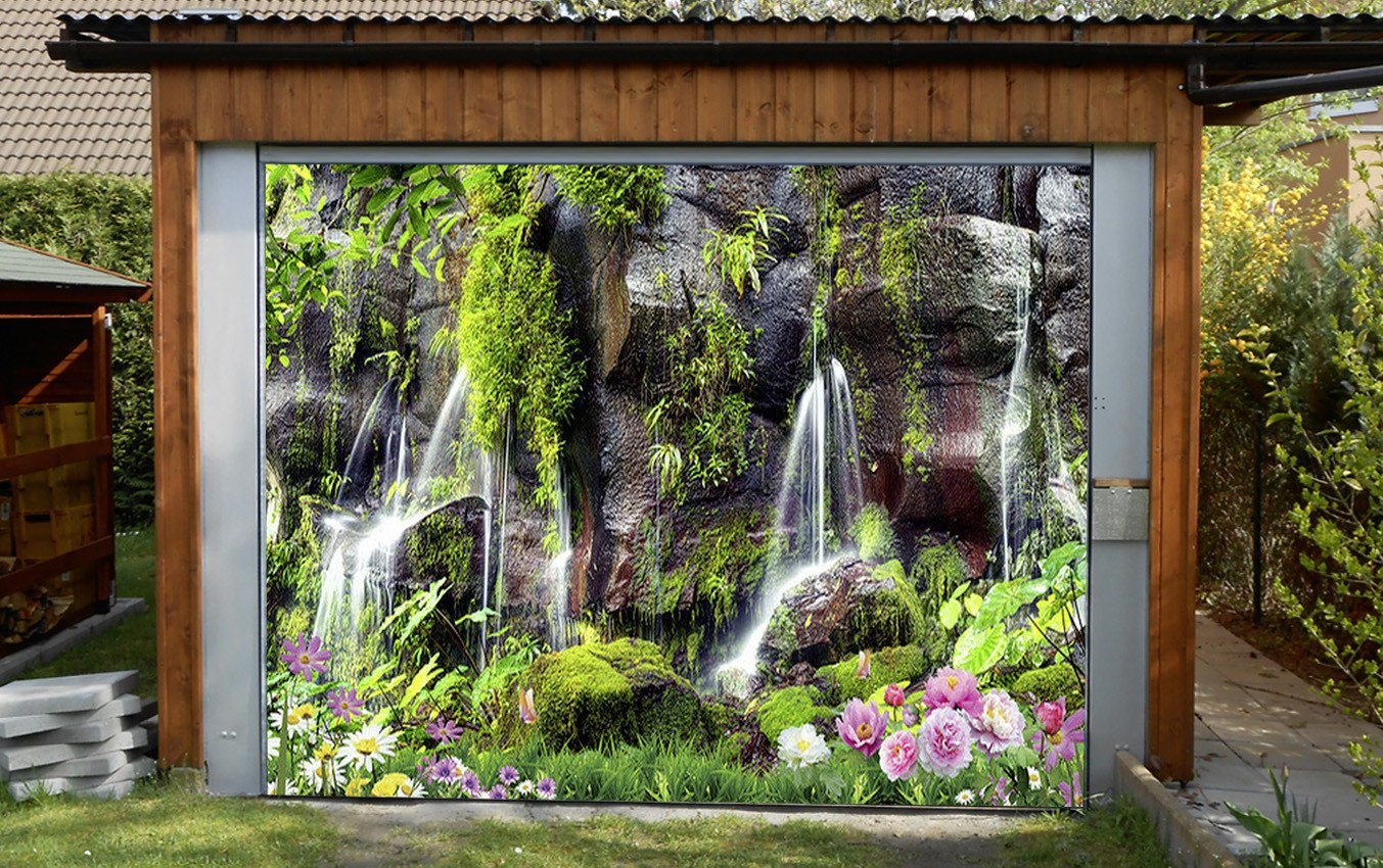3D Rock Cliff Flowing Water 313 Garage Door Mural Wallpaper AJ Wallpaper 