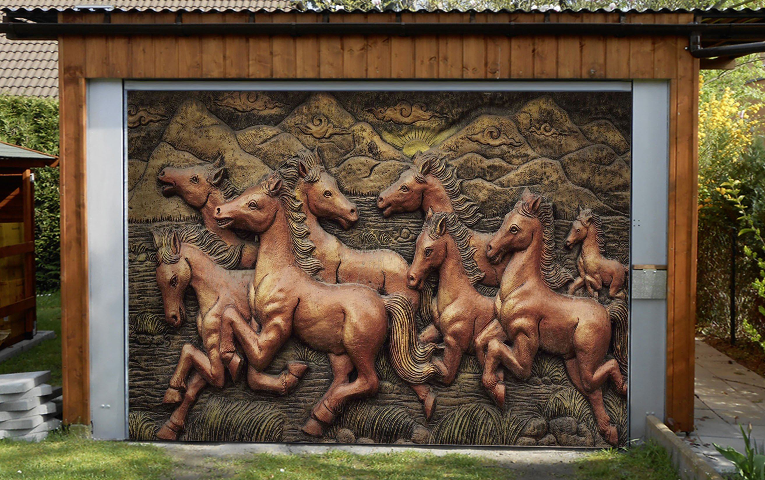 3D Baby Horses Carvings 424 Garage Door Mural Wallpaper AJ Wallpaper 