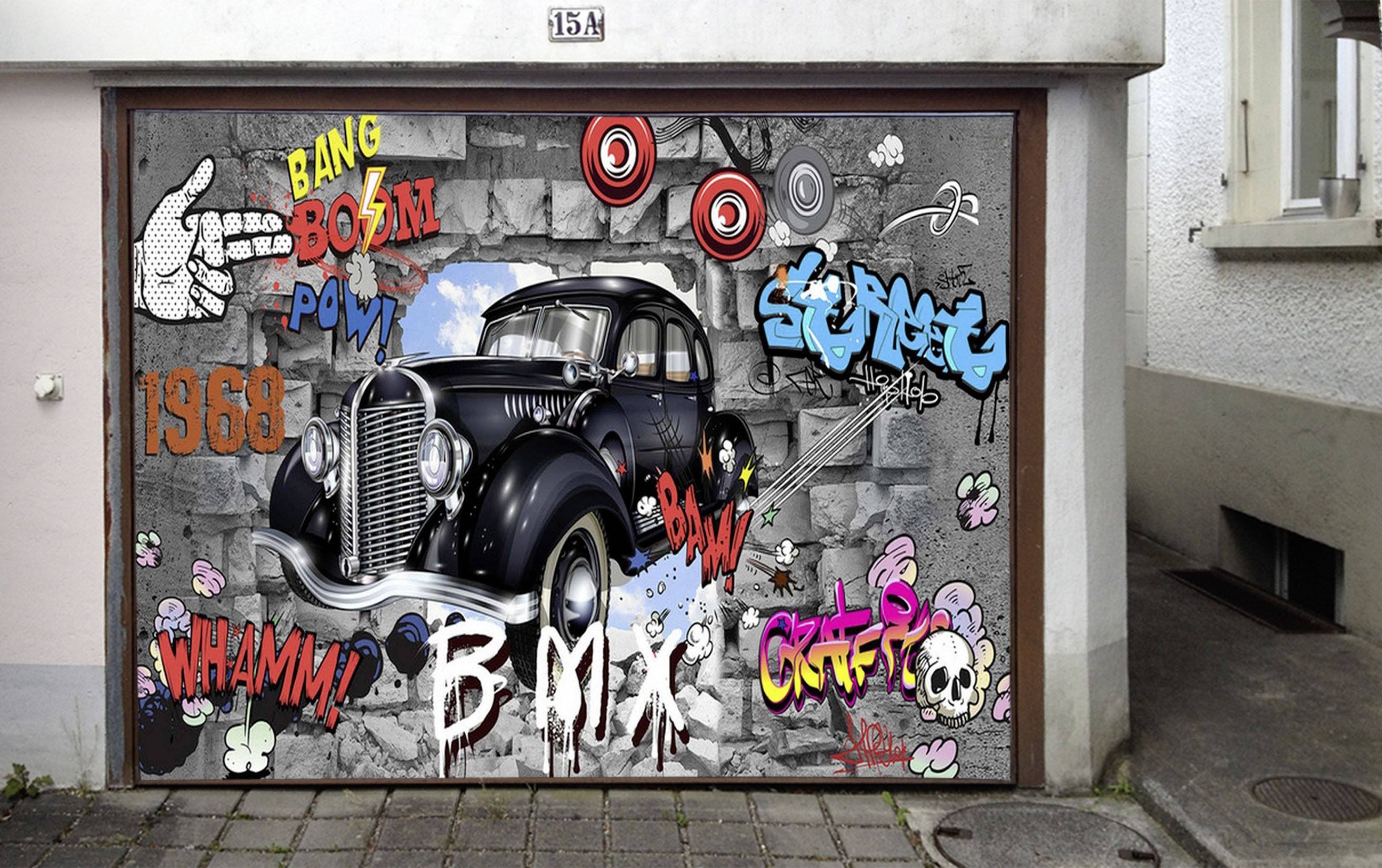 3D Car And Graffiti Words 59 Garage Door Mural Wallpaper AJ Wallpaper 