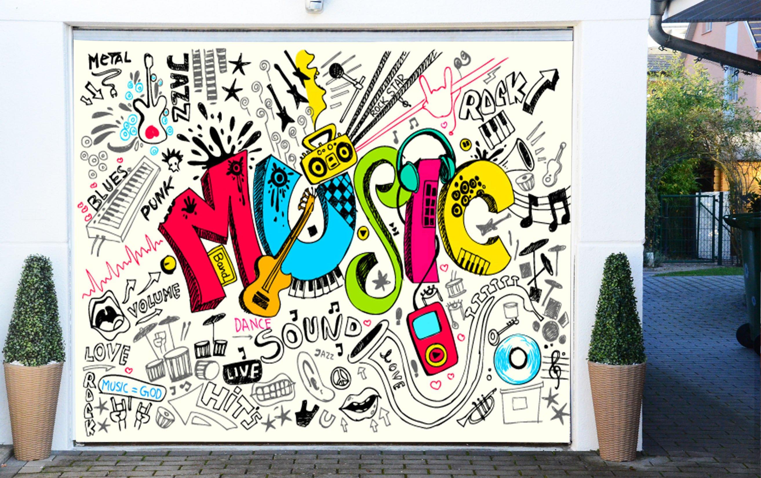 3D Graffiti Music 86 Garage Door Mural Wallpaper AJ Wallpaper 