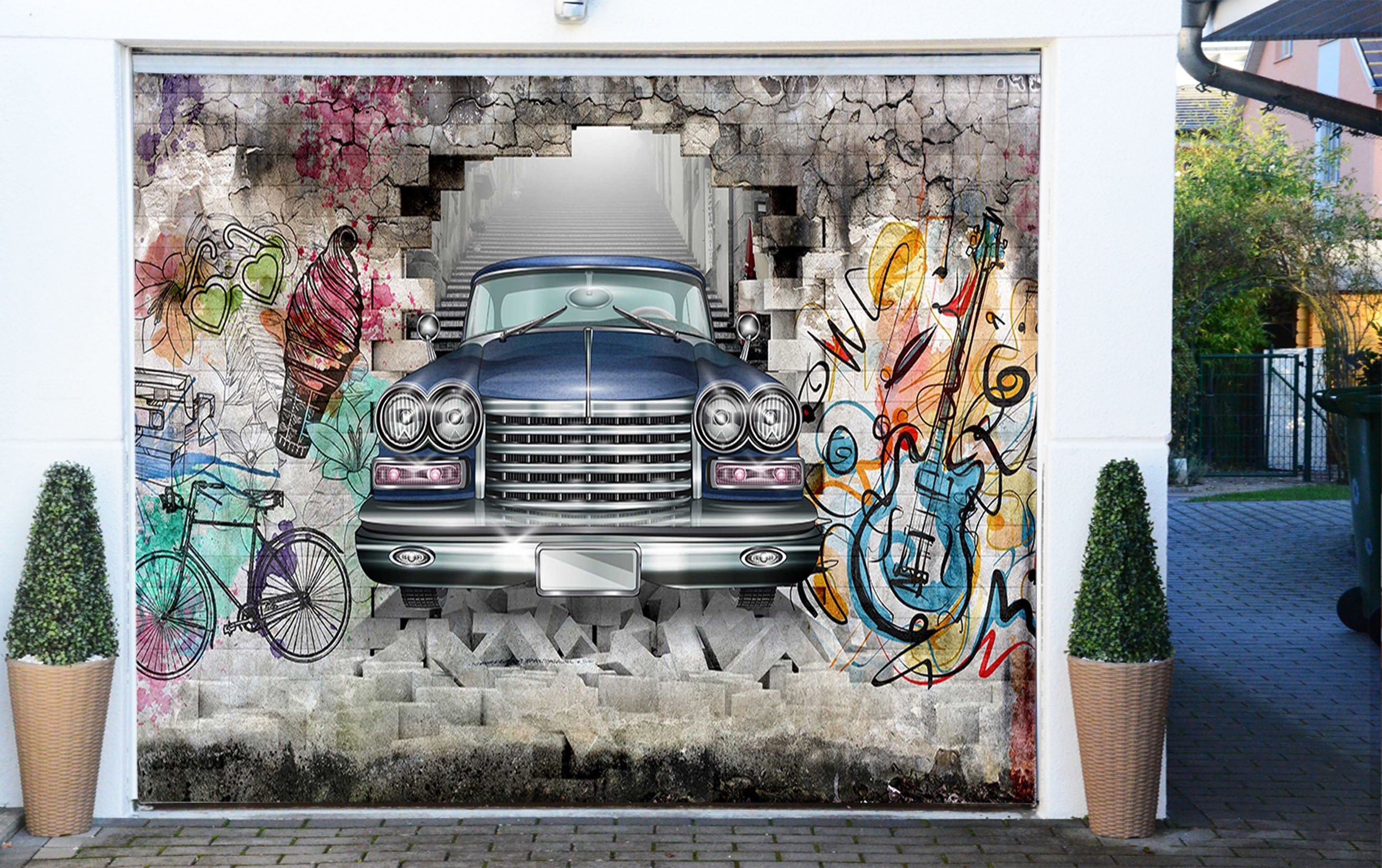 3D Graffiti Bricks Car 70 Garage Door Mural Wallpaper AJ Wallpaper 