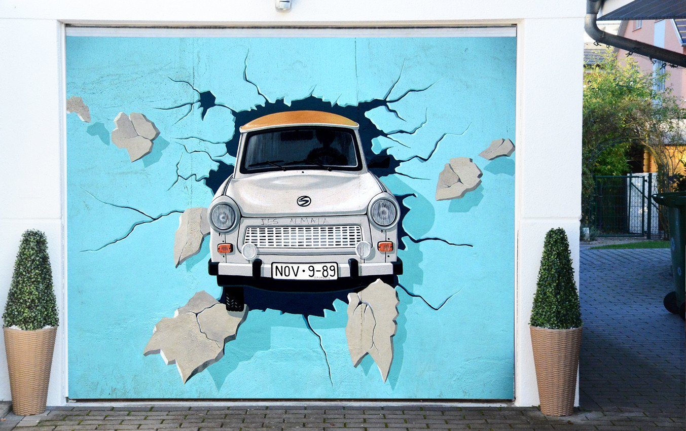3D Car Hitting Wall 264 Garage Door Mural Wallpaper AJ Wallpaper 