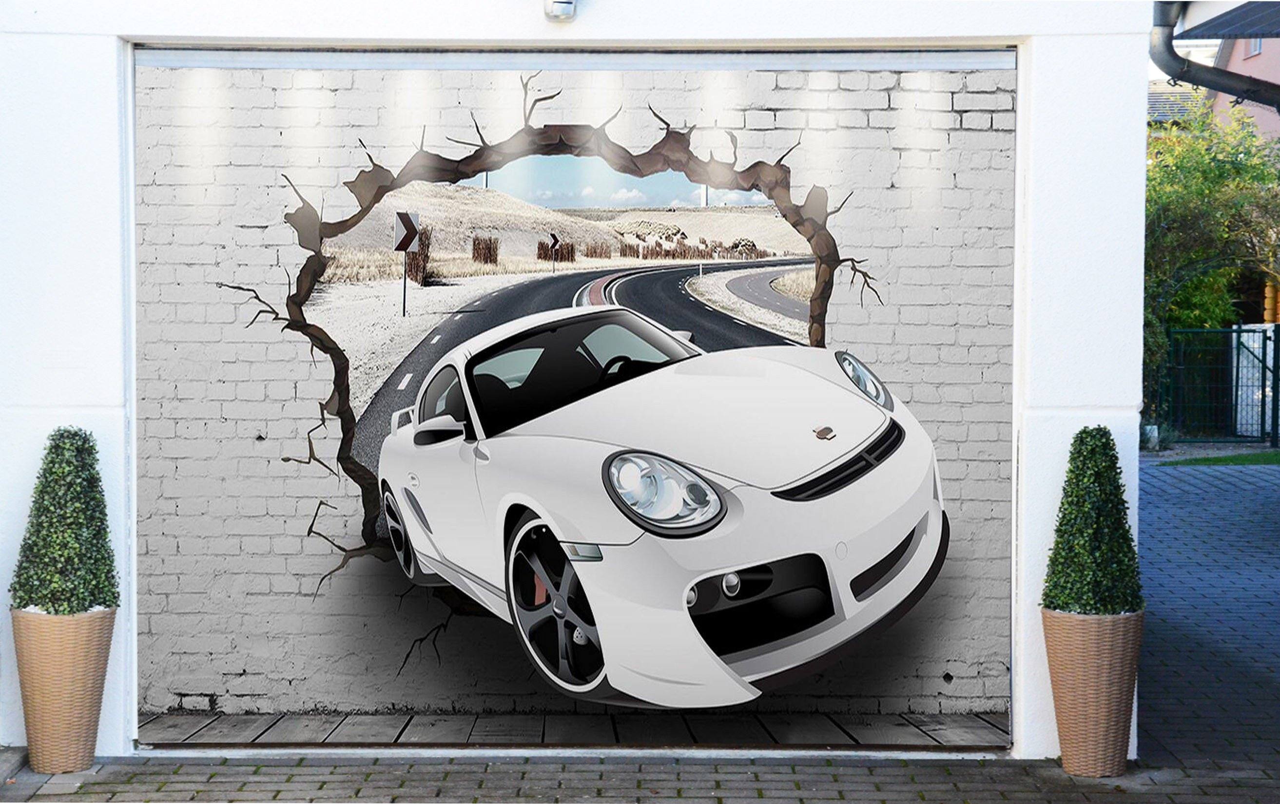 3D Sports Car Hitting Wall 353 Garage Door Mural Wallpaper AJ Wallpaper 