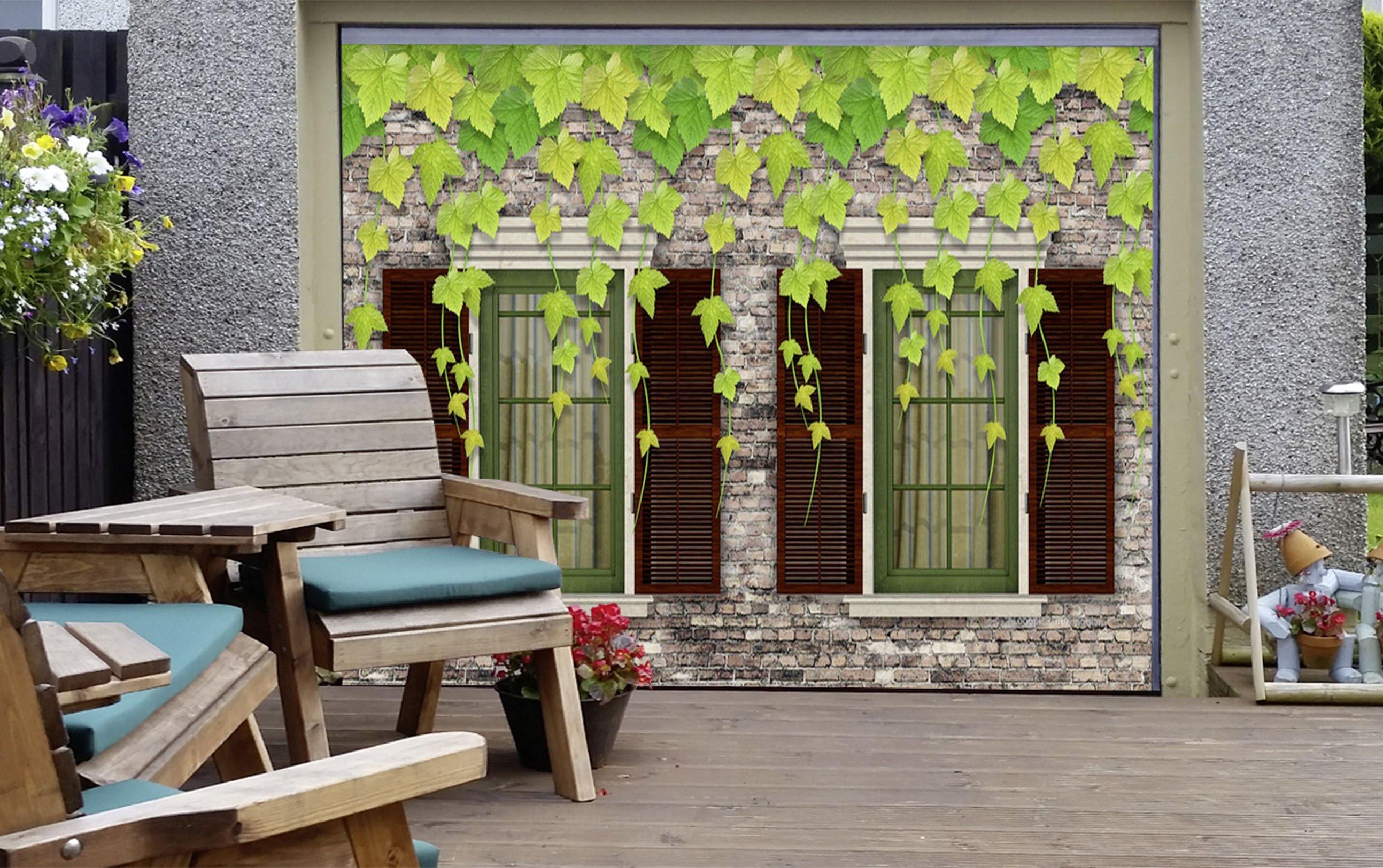 3D Windows Green Vine 34 Garage Door Mural Wallpaper AJ Wallpaper 