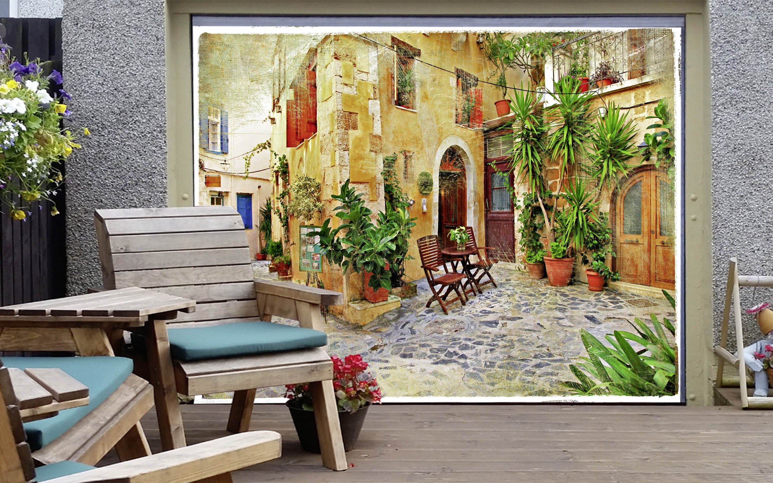 3D Courtyard Potted Plants 452 Garage Door Mural Wallpaper AJ Wallpaper 