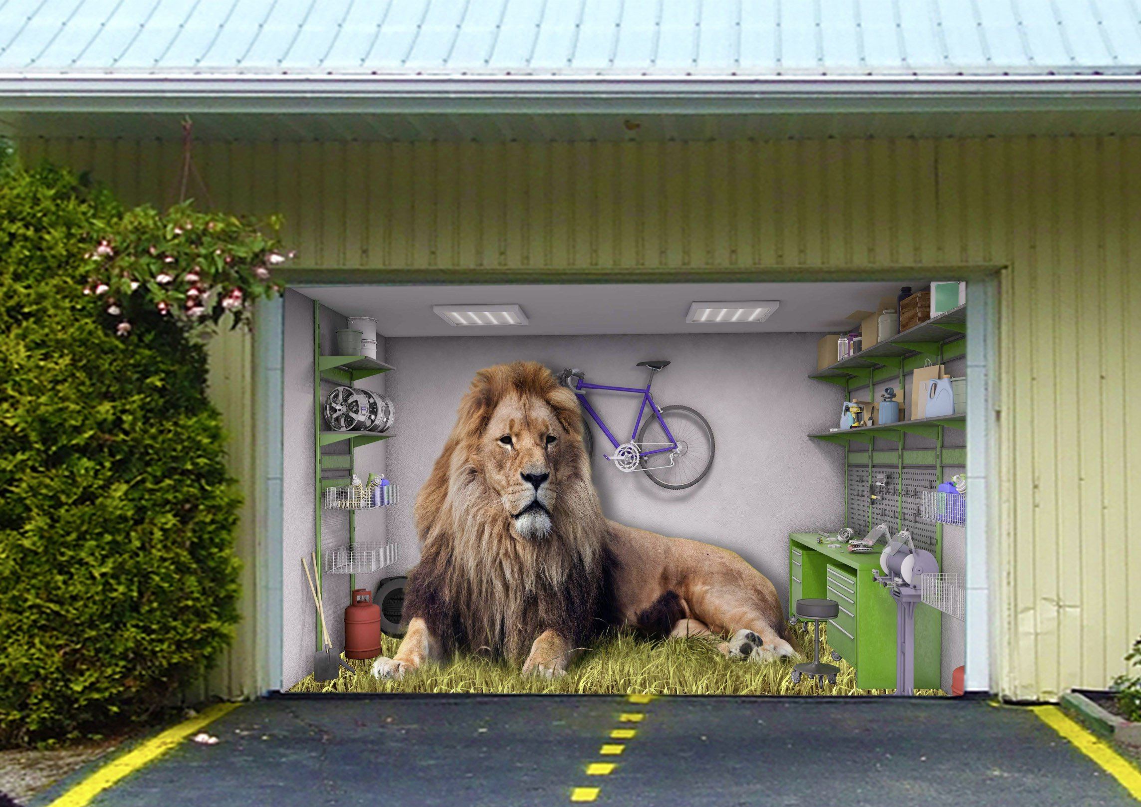 3D Big Lion 408 Garage Door Mural Wallpaper AJ Wallpaper 