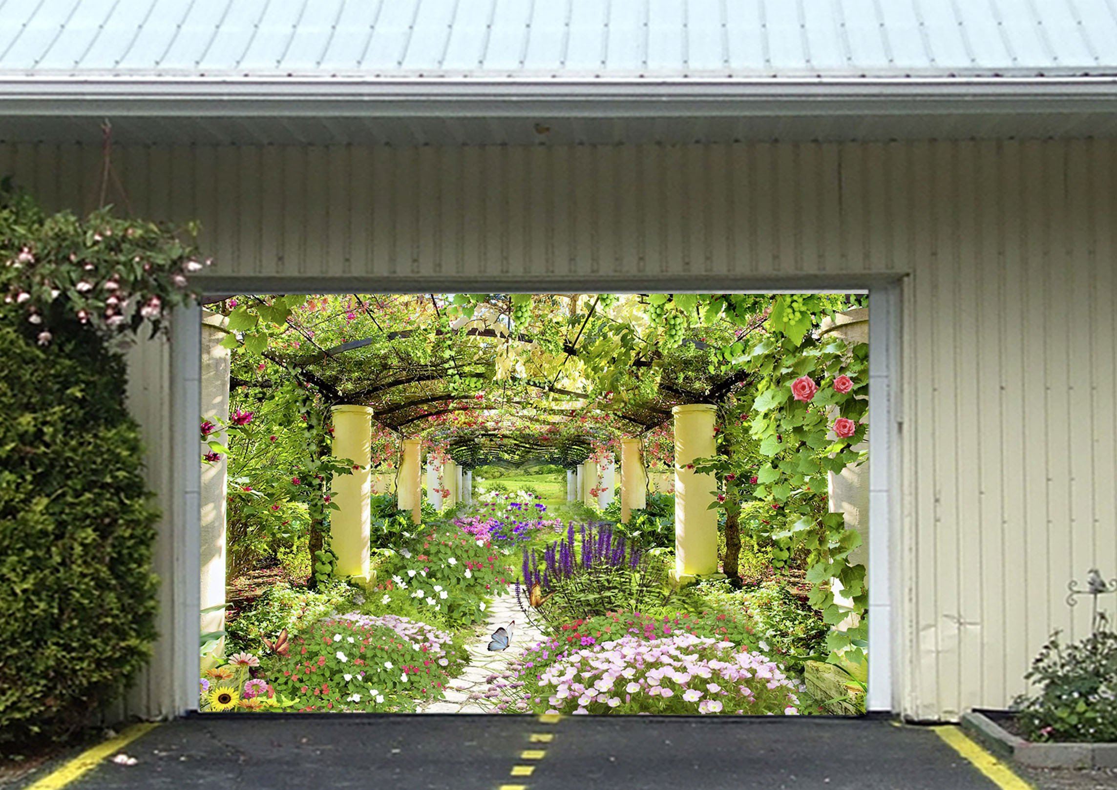 3D Flowers Vines Corridor 359 Garage Door Mural Wallpaper AJ Wallpaper 