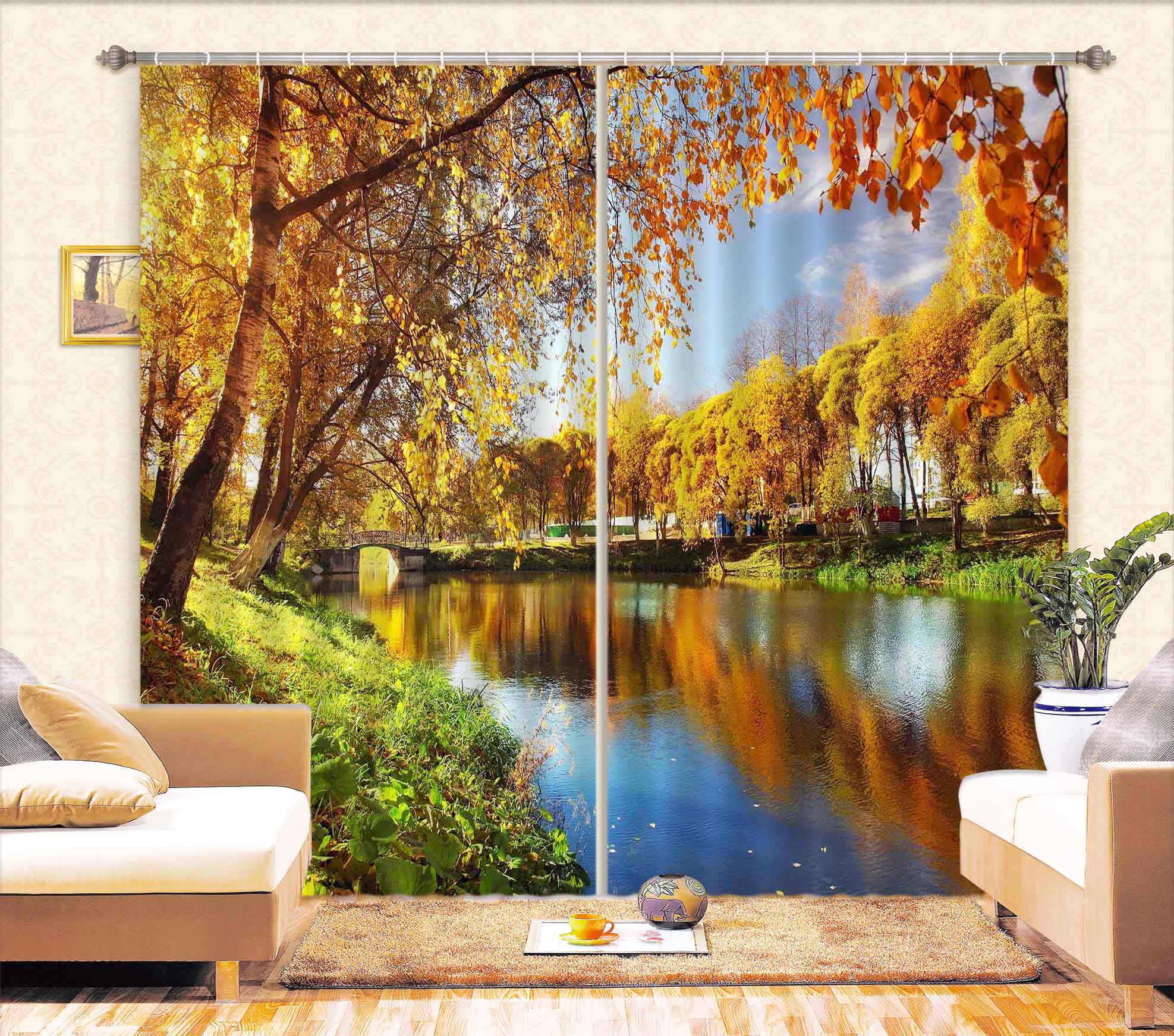 3D Autumn Lake 867 Curtains Drapes