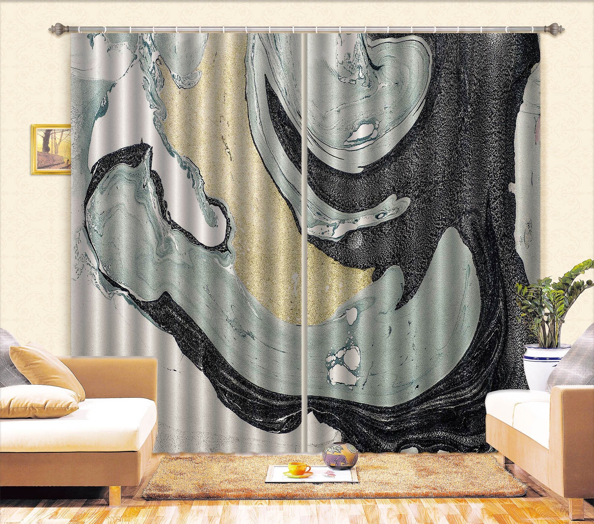 3D Abstract Painting 87 Curtains Drapes Curtains AJ Creativity Home 