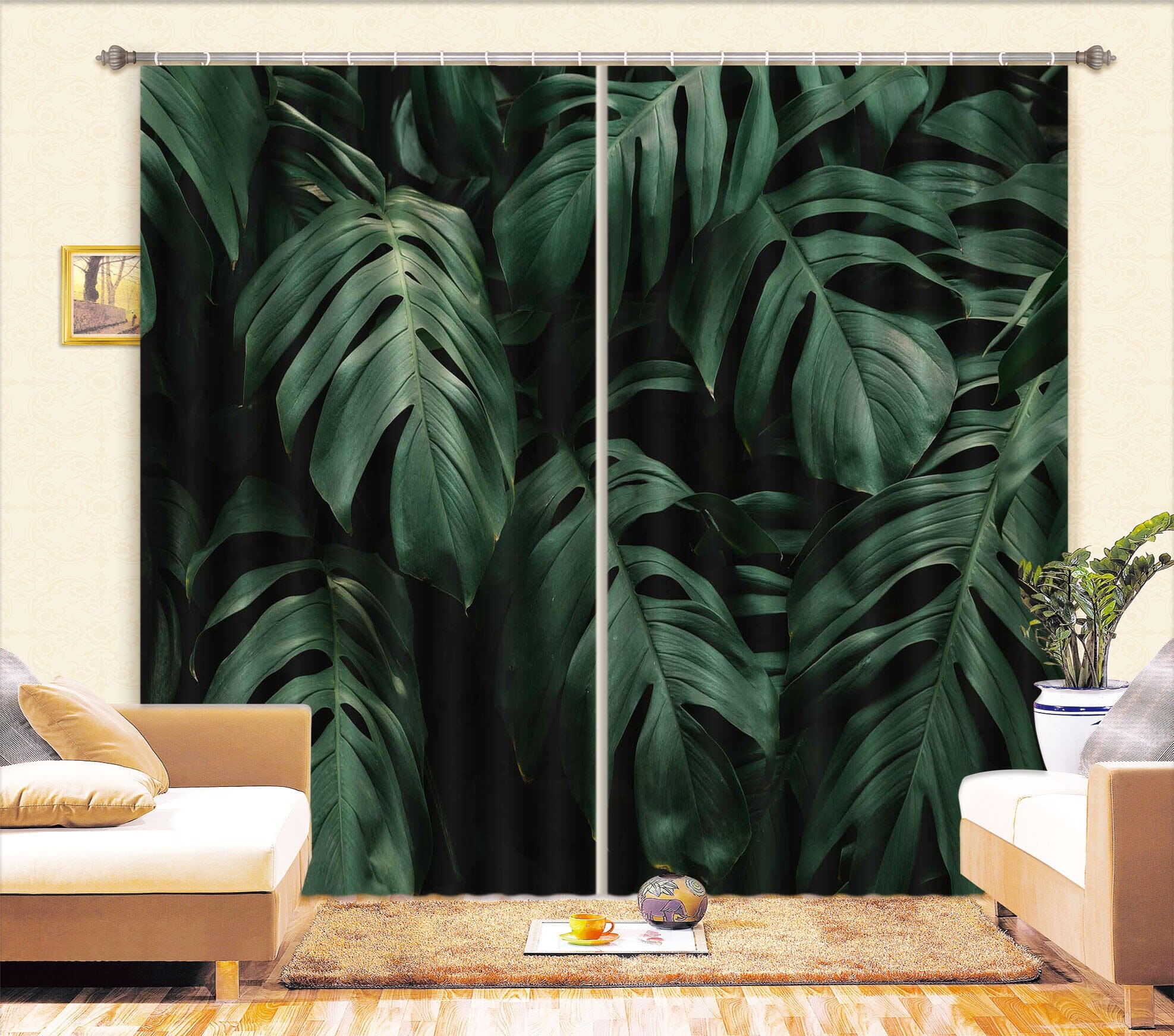 3D Green Leaf 714 Curtains Drapes Wallpaper AJ Wallpaper 
