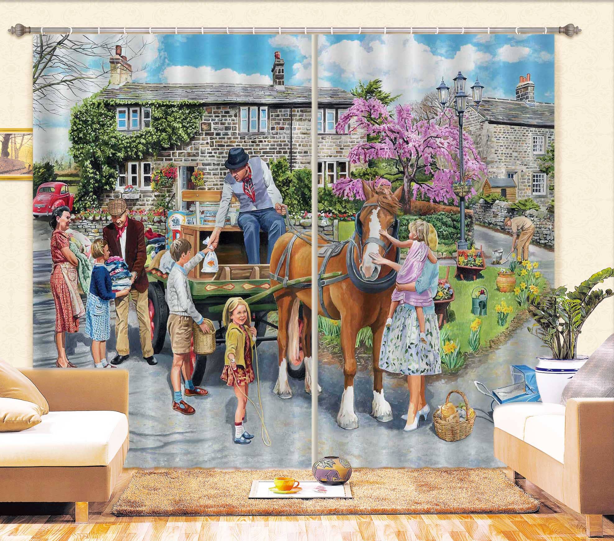 3D Petting The Horse 085 Trevor Mitchell Curtain Curtains Drapes Curtains AJ Creativity Home 