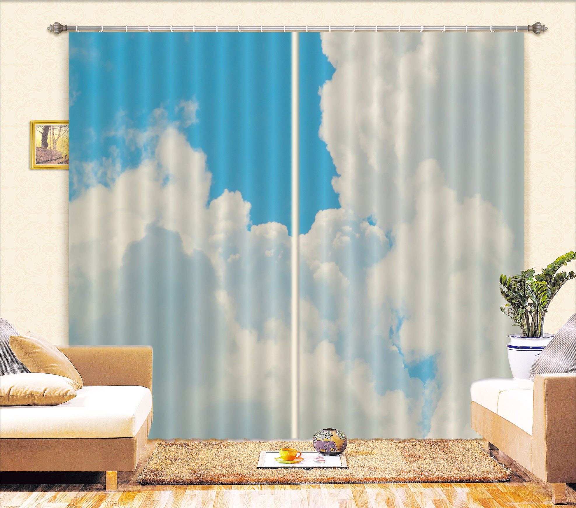 3D Blue Sky White Clouds 472 Beach Curtains Drapes Wallpaper AJ Wallpaper 