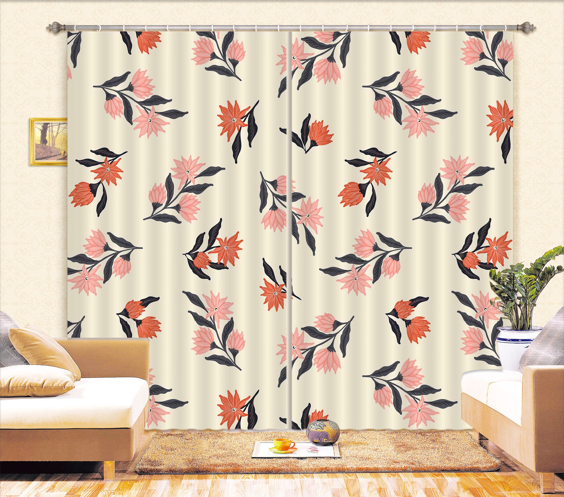 3D Red Pink Flowers 11150 Kashmira Jayaprakash Curtain Curtains Drapes