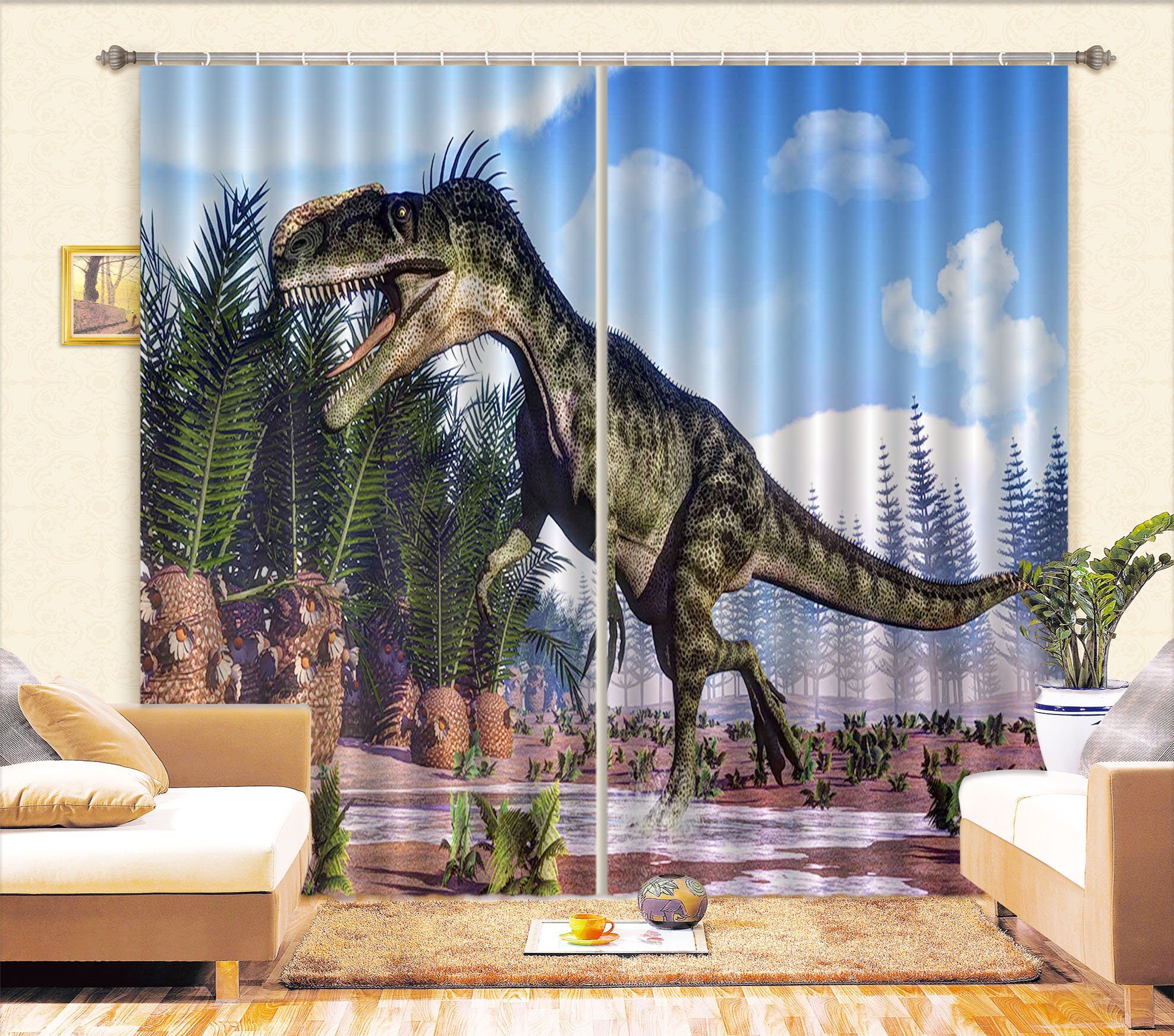 3D Howling Dinosaur 143 Curtains Drapes Curtains AJ Creativity Home 