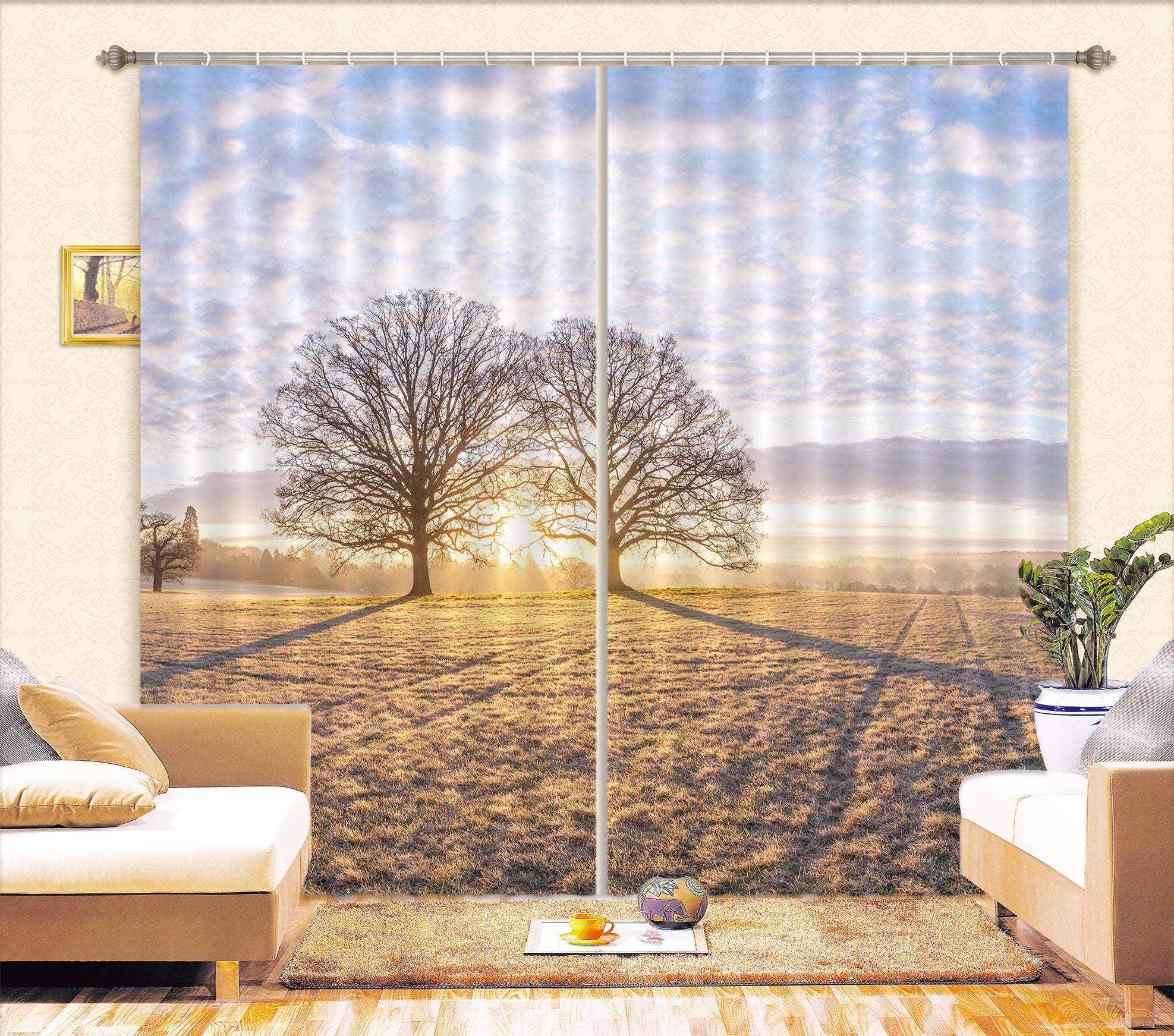3D Sunset Prairie Tree 082 Assaf Frank Curtain Curtains Drapes