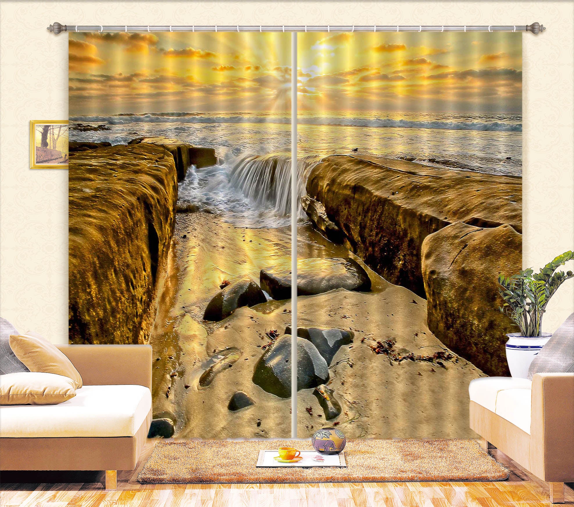 3D Stone Water 61222 Kathy Barefield Curtain Curtains Drapes