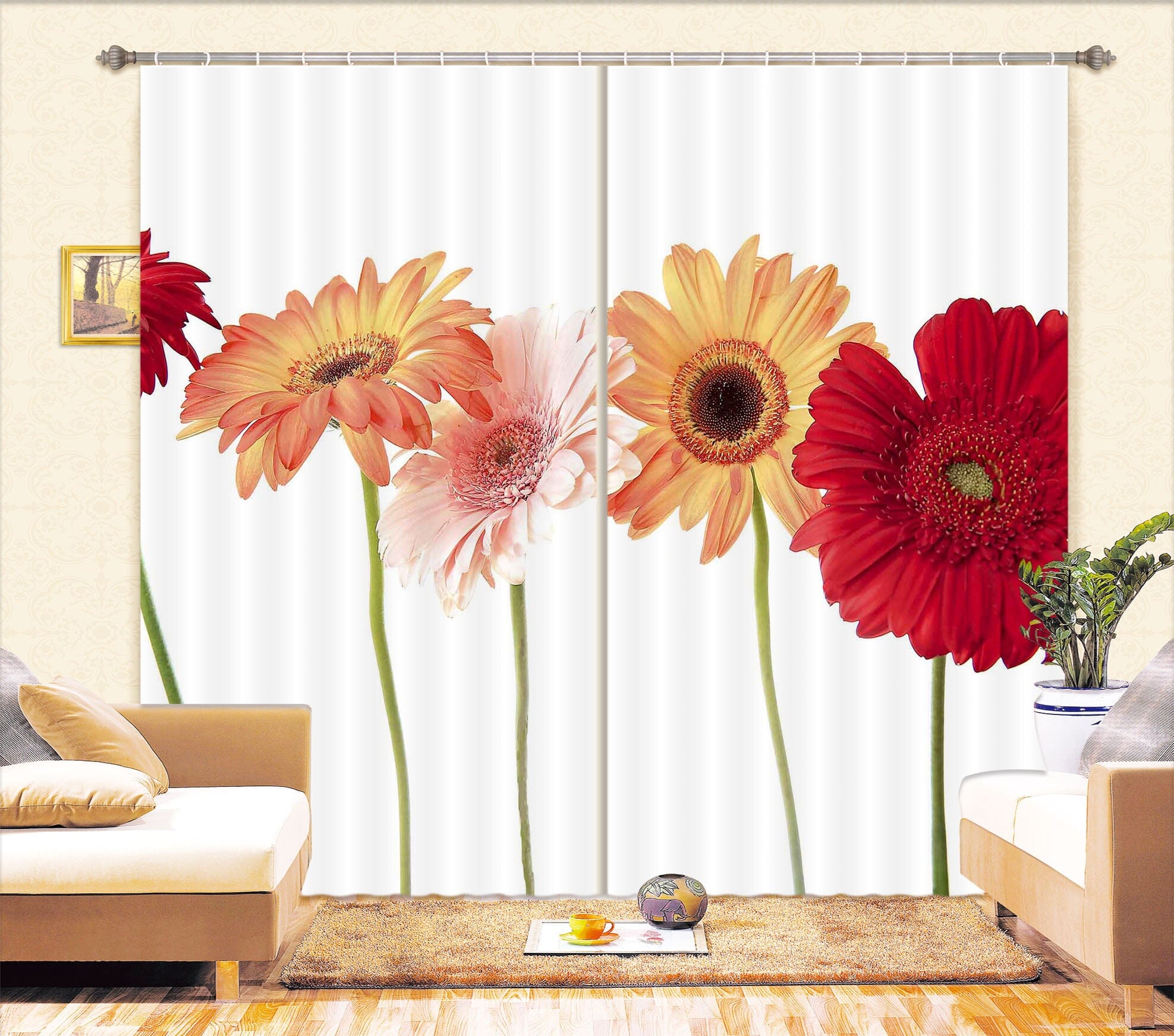 3D Daisy Flower 037 Kathy Barefield Curtain Curtains Drapes Curtains AJ Creativity Home 