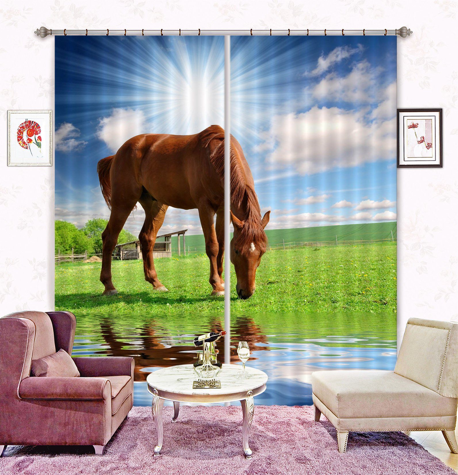 3D Grassland Horse 53 Curtains Drapes Wallpaper AJ Wallpaper 