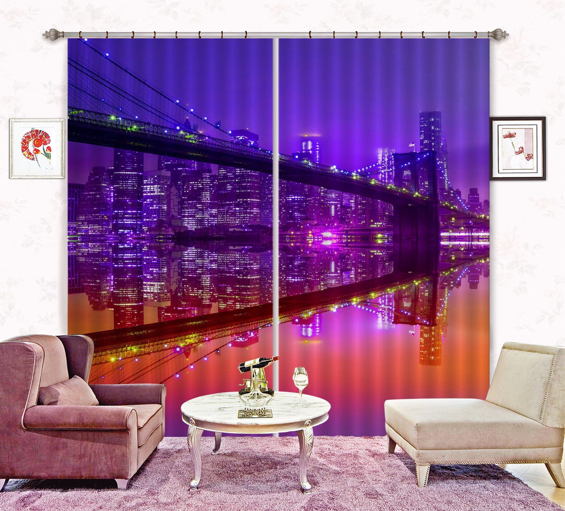 3D River At Night 056 Marco Carmassi Curtain Curtains Drapes Curtains AJ Creativity Home 
