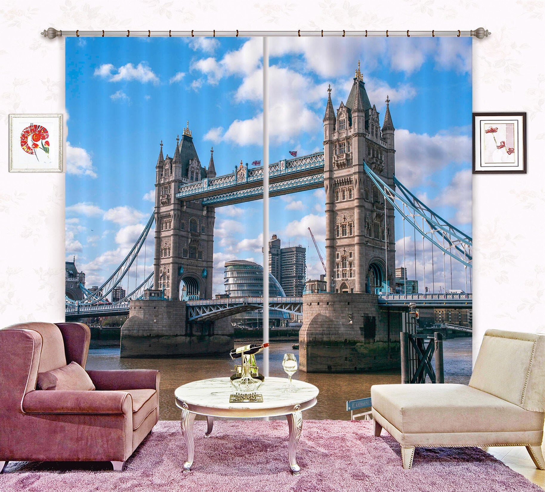 3D River Bridge 202 Assaf Frank Curtain Curtains Drapes Curtains AJ Creativity Home 
