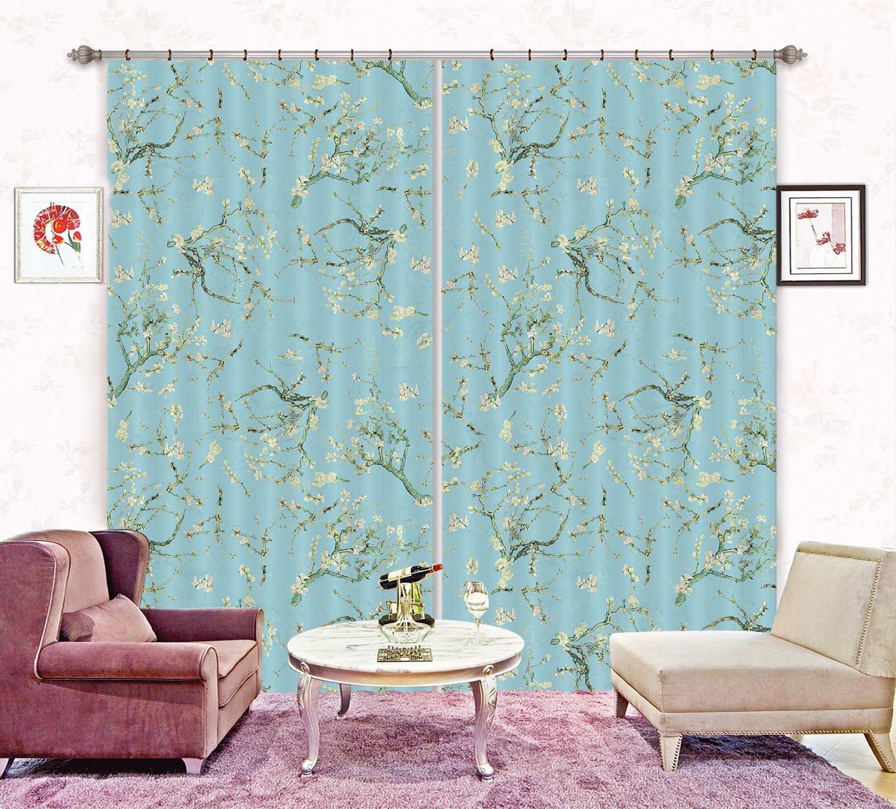 3D White Flowers 154 Uta Naumann Curtain Curtains Drapes Curtains AJ Creativity Home 