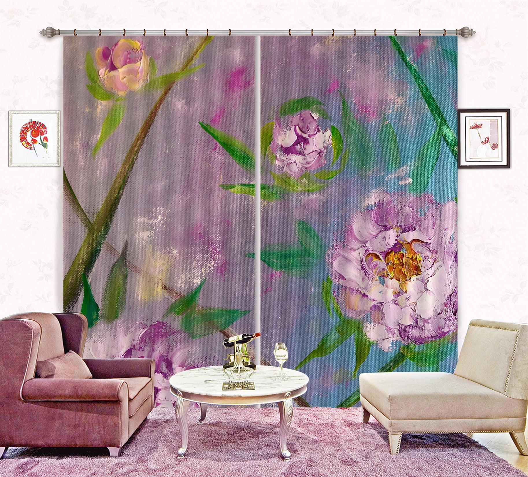 3D Purple Flower Leaves 2347 Skromova Marina Curtain Curtains Drapes