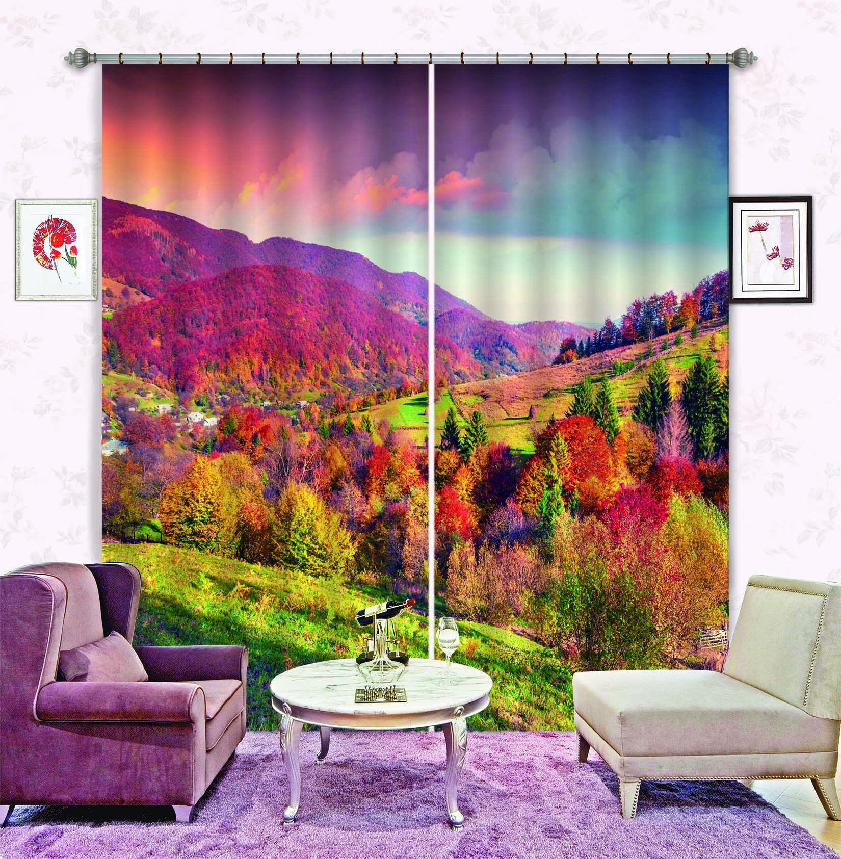 3D Mountain Colorful Trees 767 Curtains Drapes Wallpaper AJ Wallpaper 