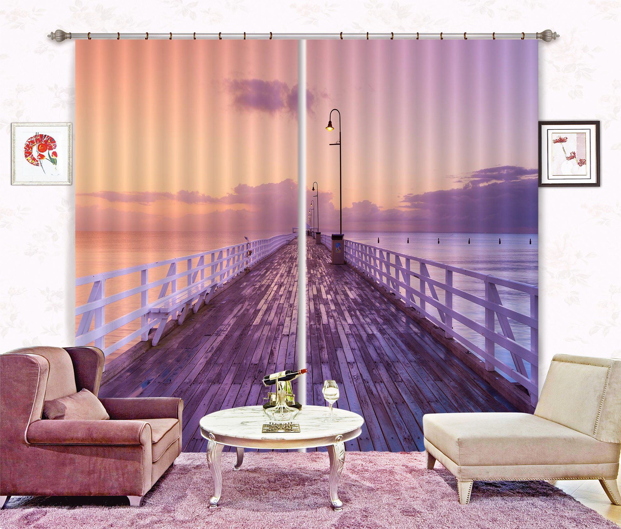 3D Sea Wooden Corridor 231 Curtains Drapes Wallpaper AJ Wallpaper 