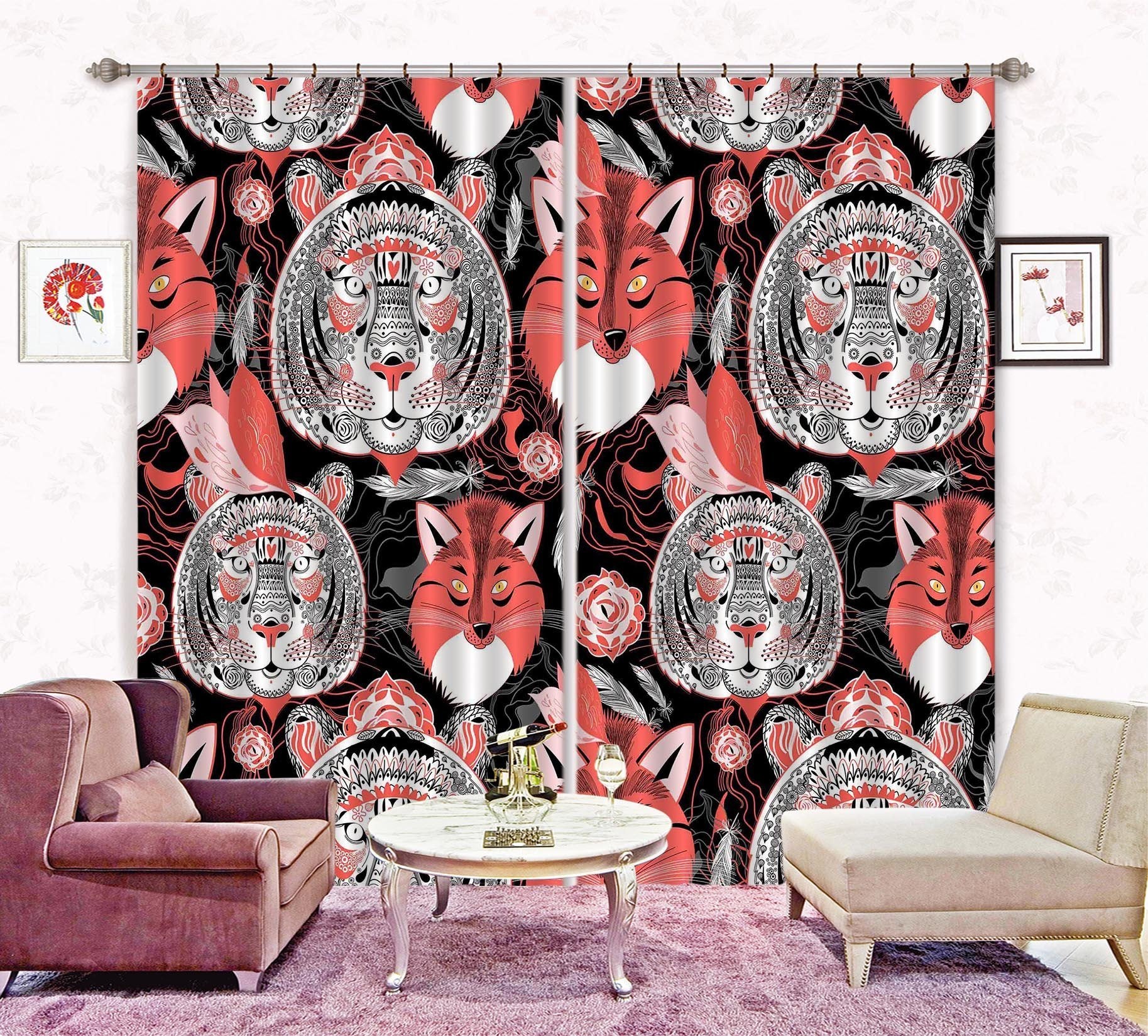 3D Lion And Fox Pattern 2334 Curtains Drapes Wallpaper AJ Wallpaper 