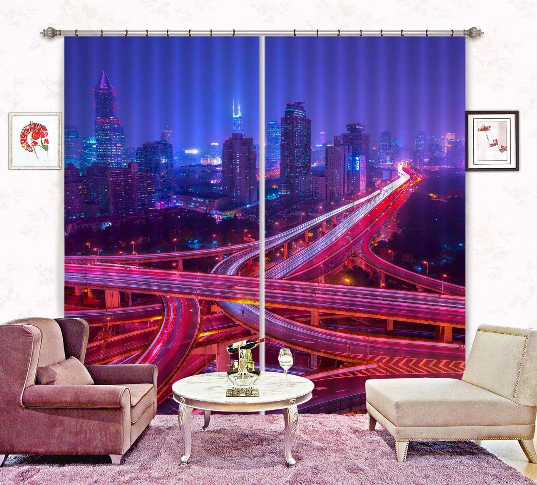 3D Pink Road 201 Marco Carmassi Curtain Curtains Drapes Curtains AJ Creativity Home 