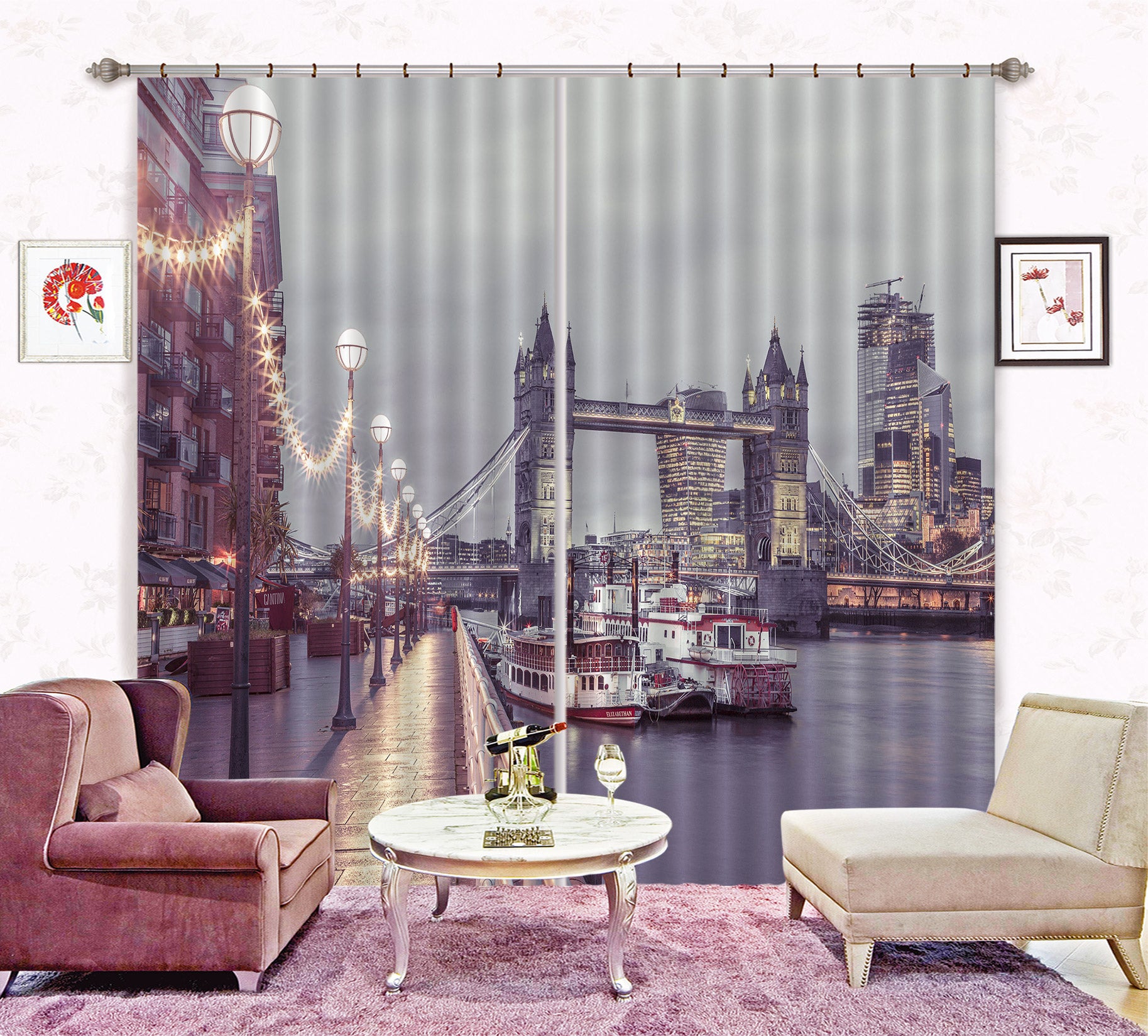 3D Street Light Boat 054 Assaf Frank Curtain Curtains Drapes