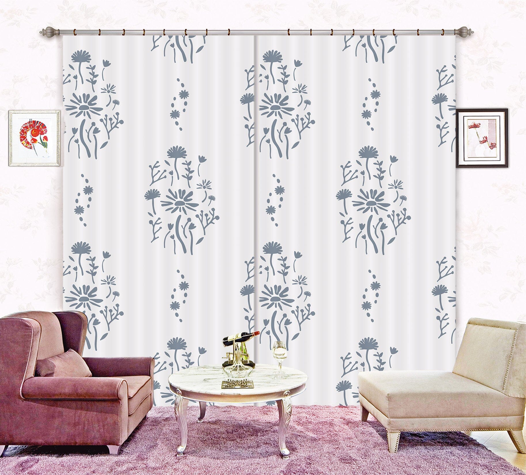 3D Flower Pattern 041 Jillian Helvey Curtain Curtains Drapes Curtains AJ Creativity Home 