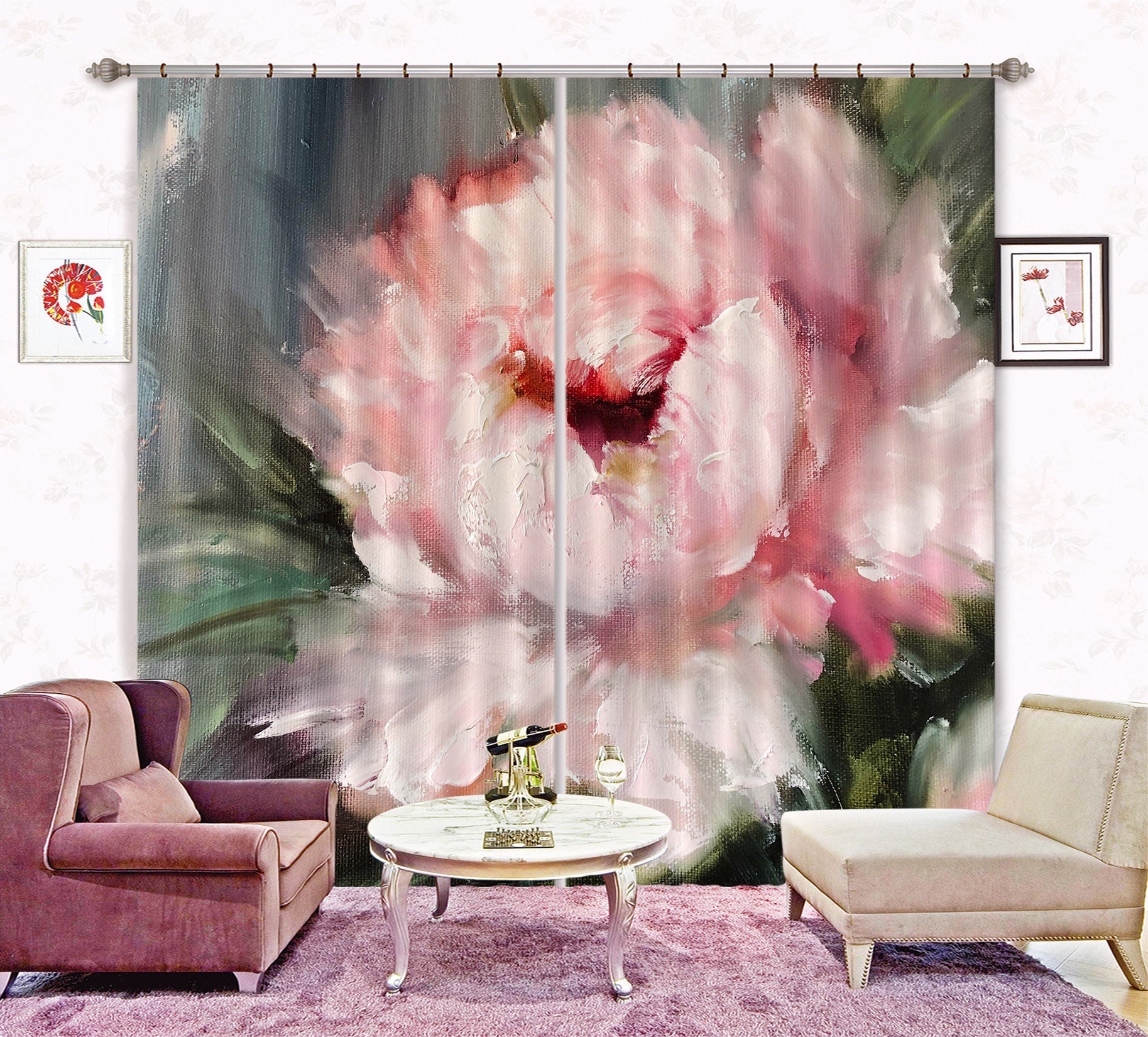 3D Pink Flower 2398 Skromova Marina Curtain Curtains Drapes
