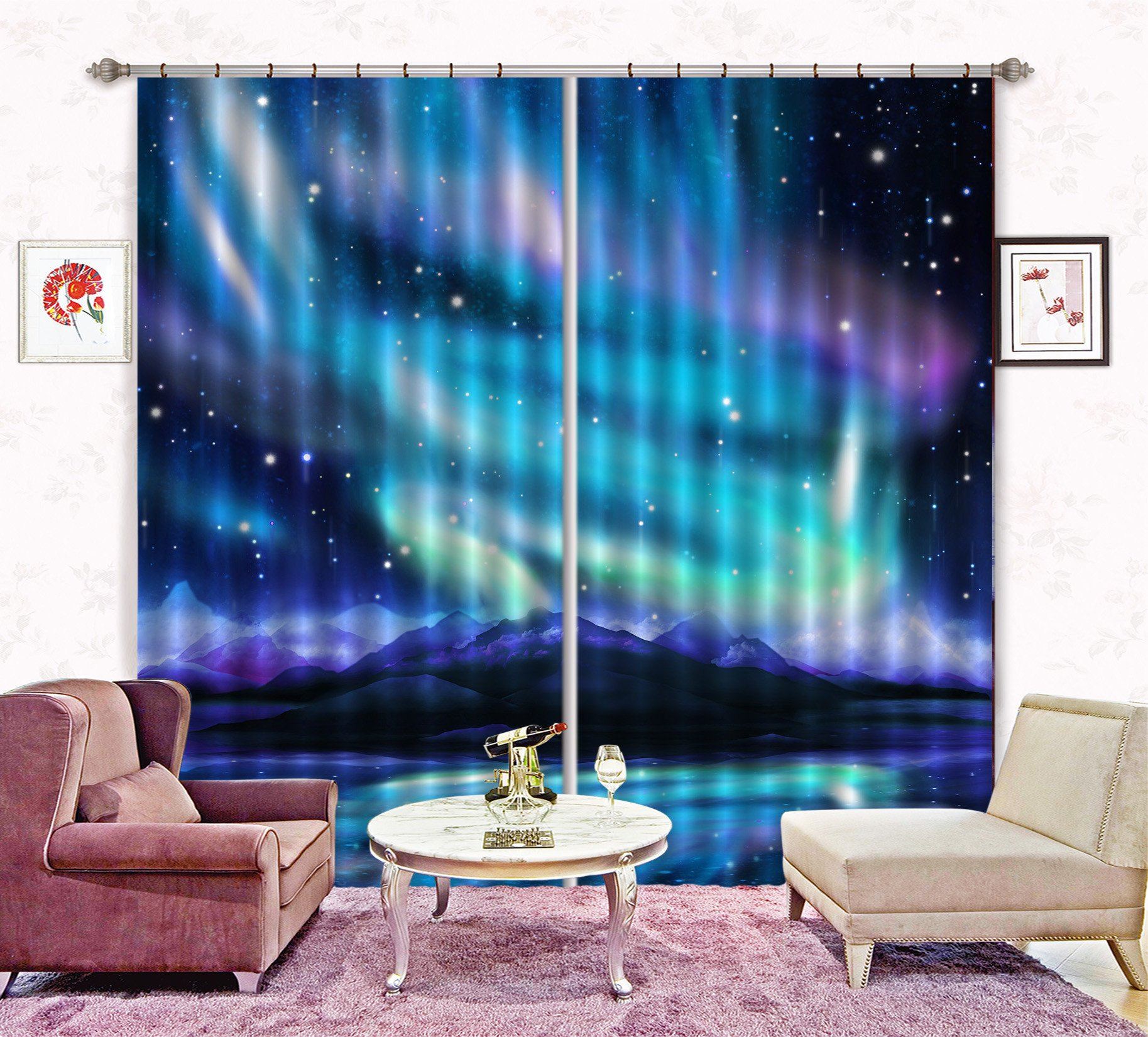 3D Dazzling Aurora Curtains Drapes Wallpaper AJ Wallpaper 