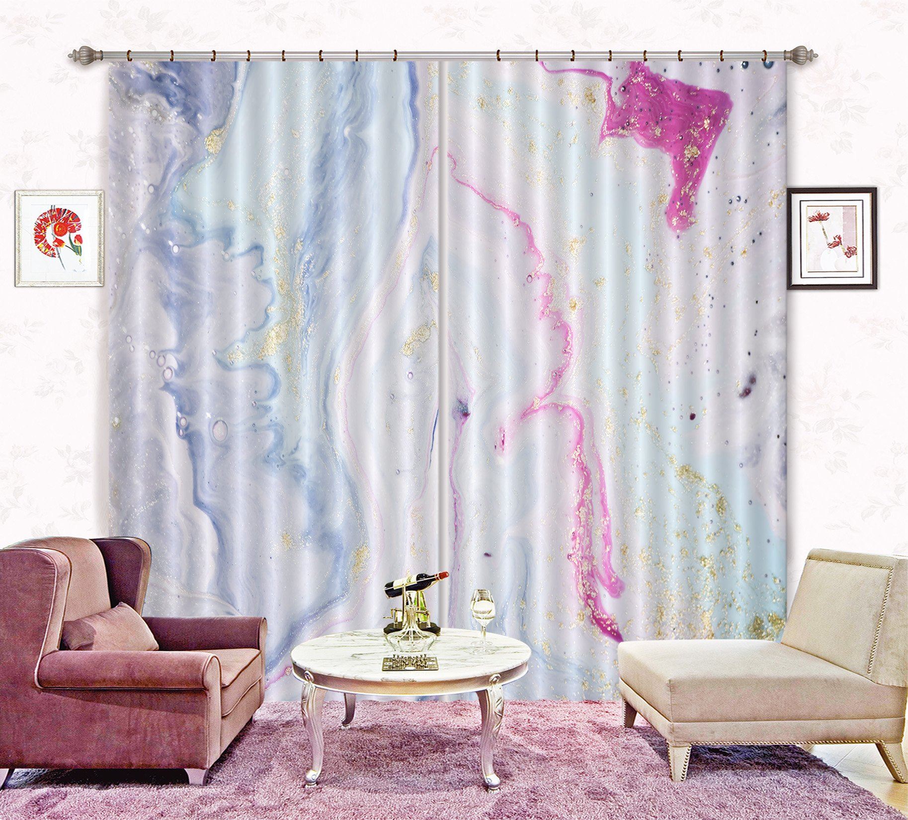 3D Wavy Light Blue 70 Curtains Drapes Curtains AJ Creativity Home 
