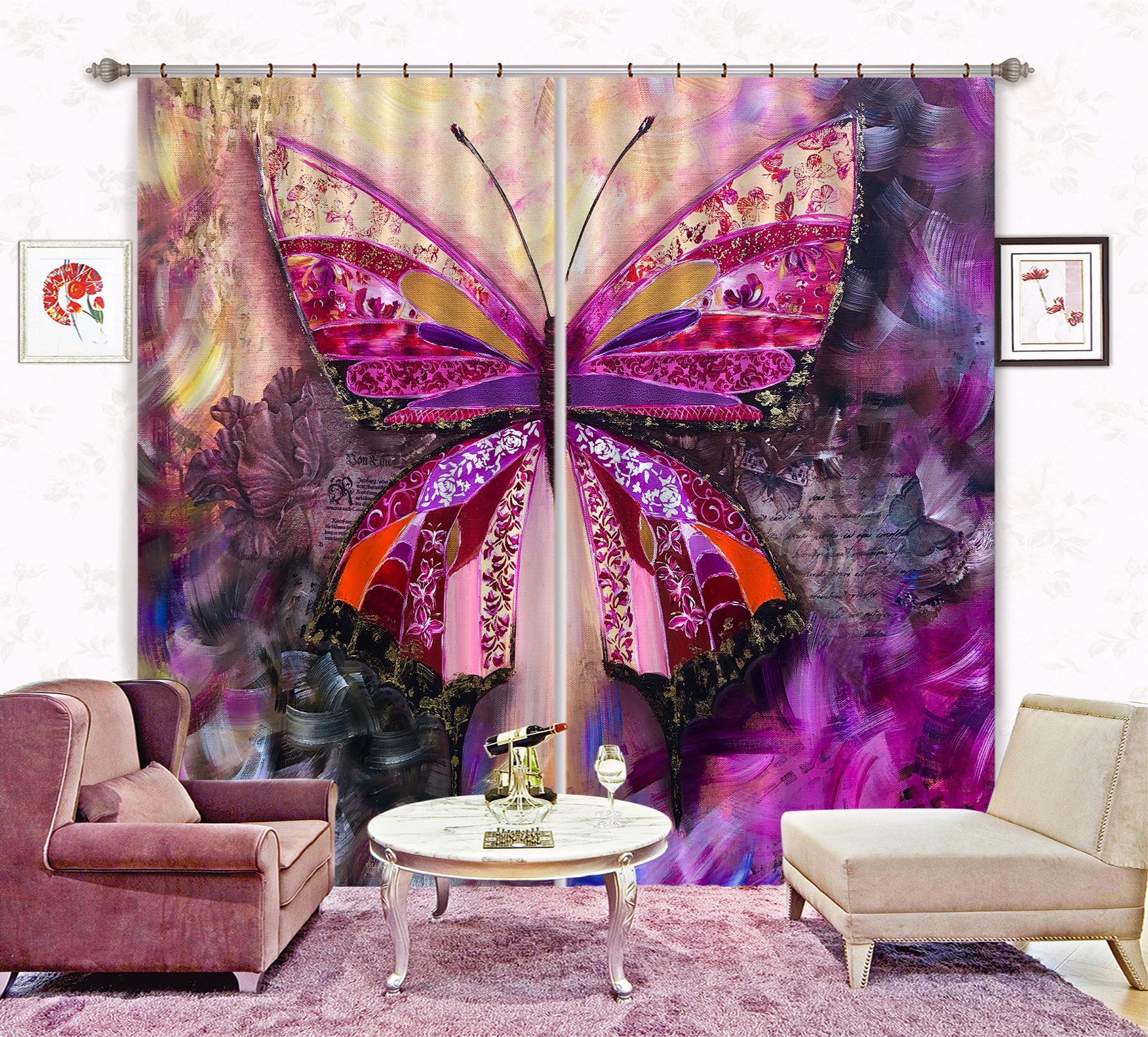 3D Purple Butterfly 2358 Skromova Marina Curtain Curtains Drapes