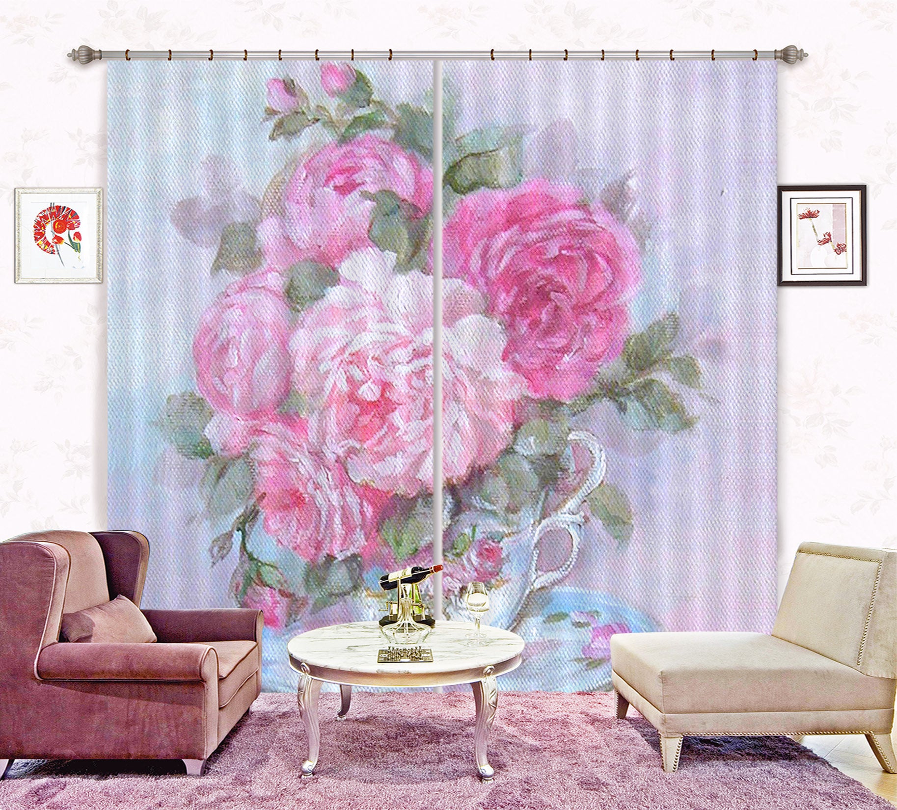 3D Pink Flowerpot 3084 Debi Coules Curtain Curtains Drapes
