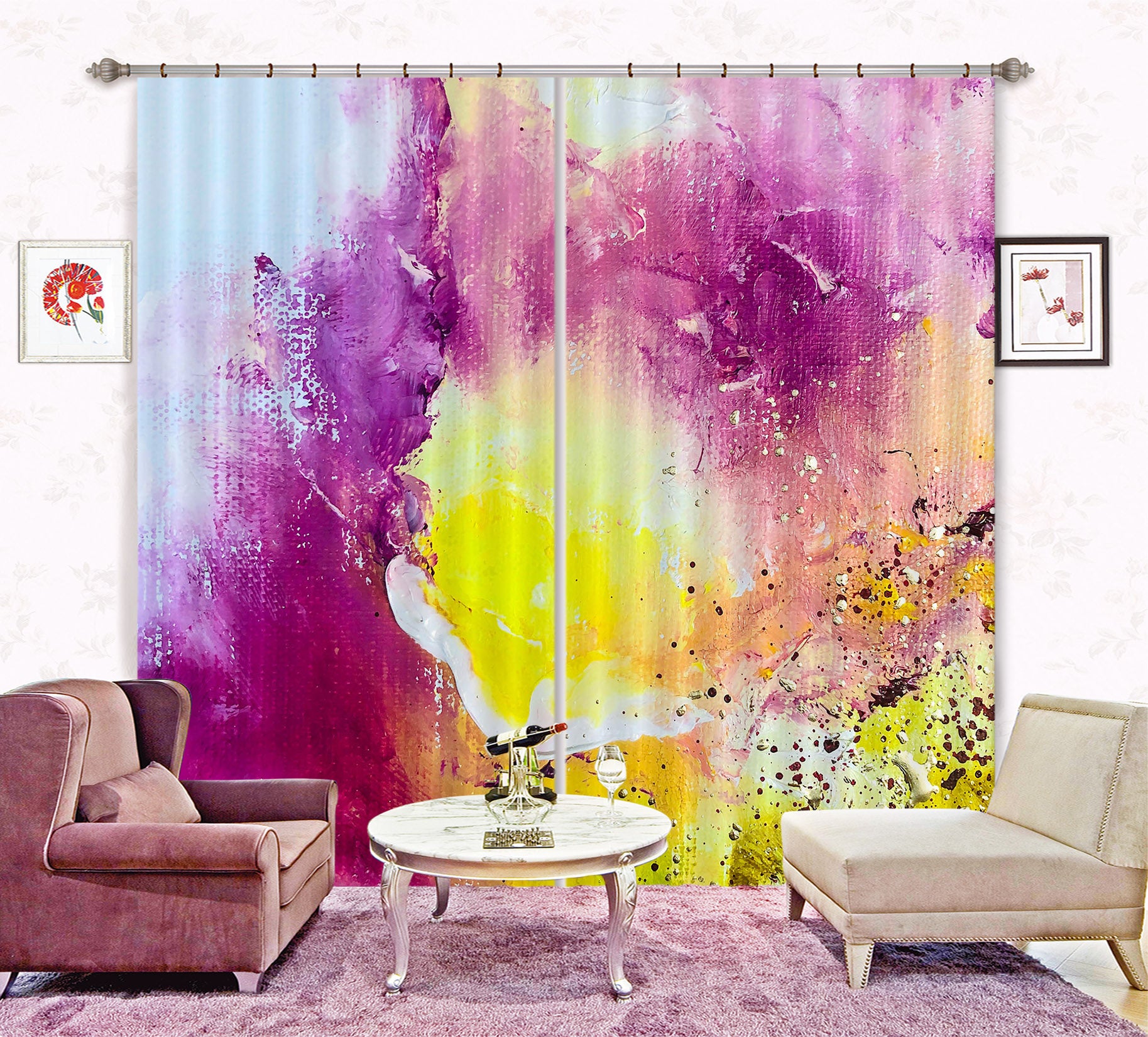 3D Purple Watercolor 2429 Skromova Marina Curtain Curtains Drapes