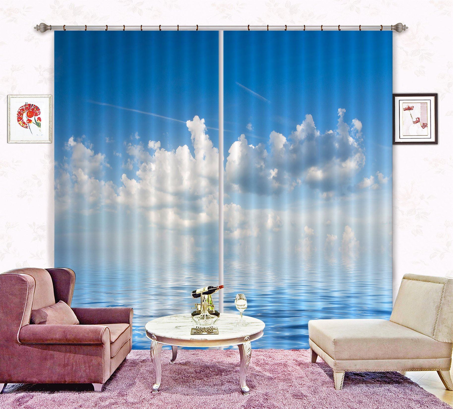 3D Sea Floating Clouds 2303 Curtains Drapes Wallpaper AJ Wallpaper 