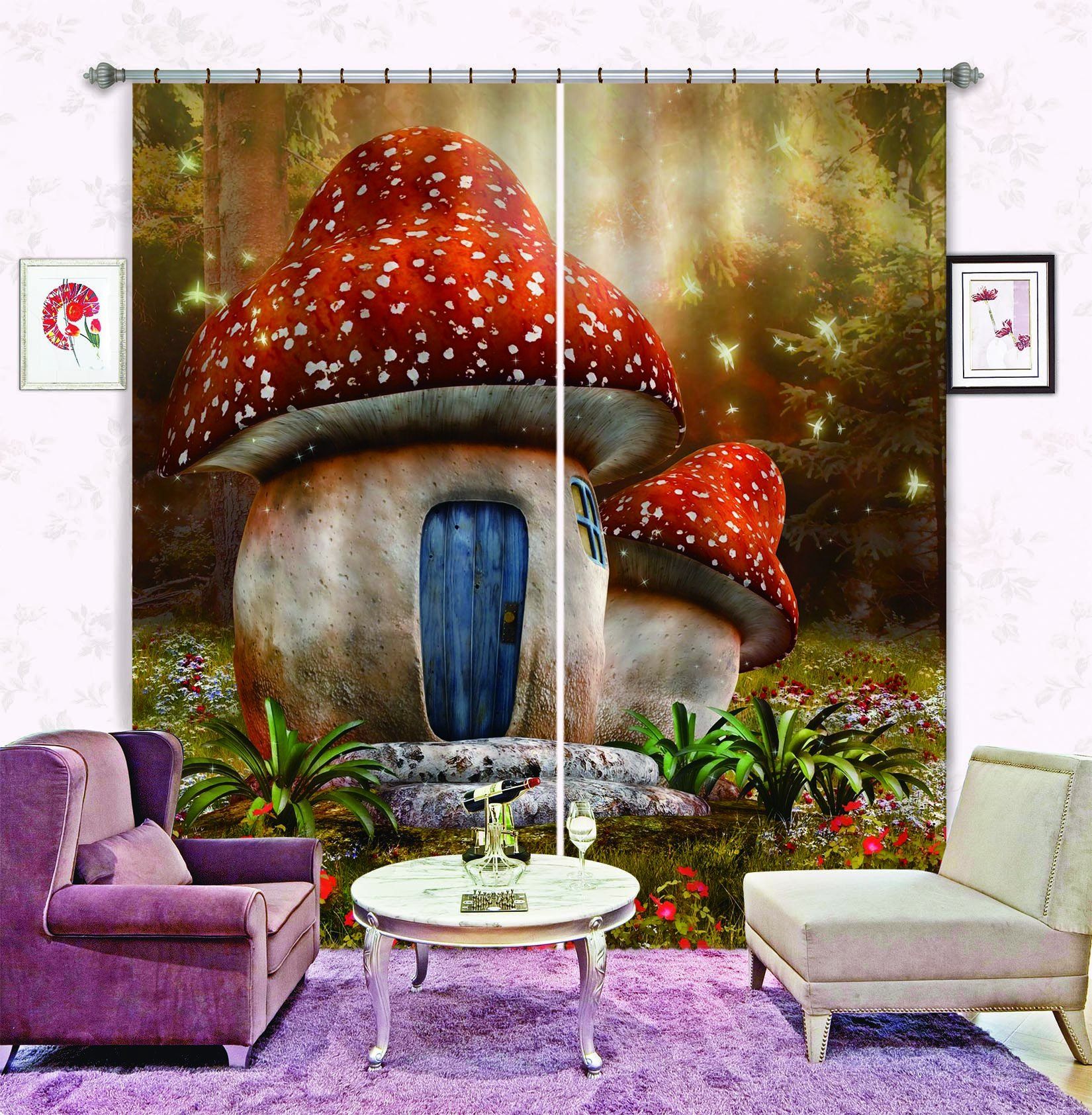 3D Lovely Mushroom Houses 754 Curtains Drapes Wallpaper AJ Wallpaper 