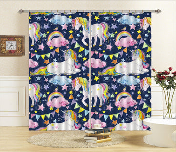 3D Cartoon Moon Unicorns 092 Curtains Drapes Curtains AJ Creativity Home 