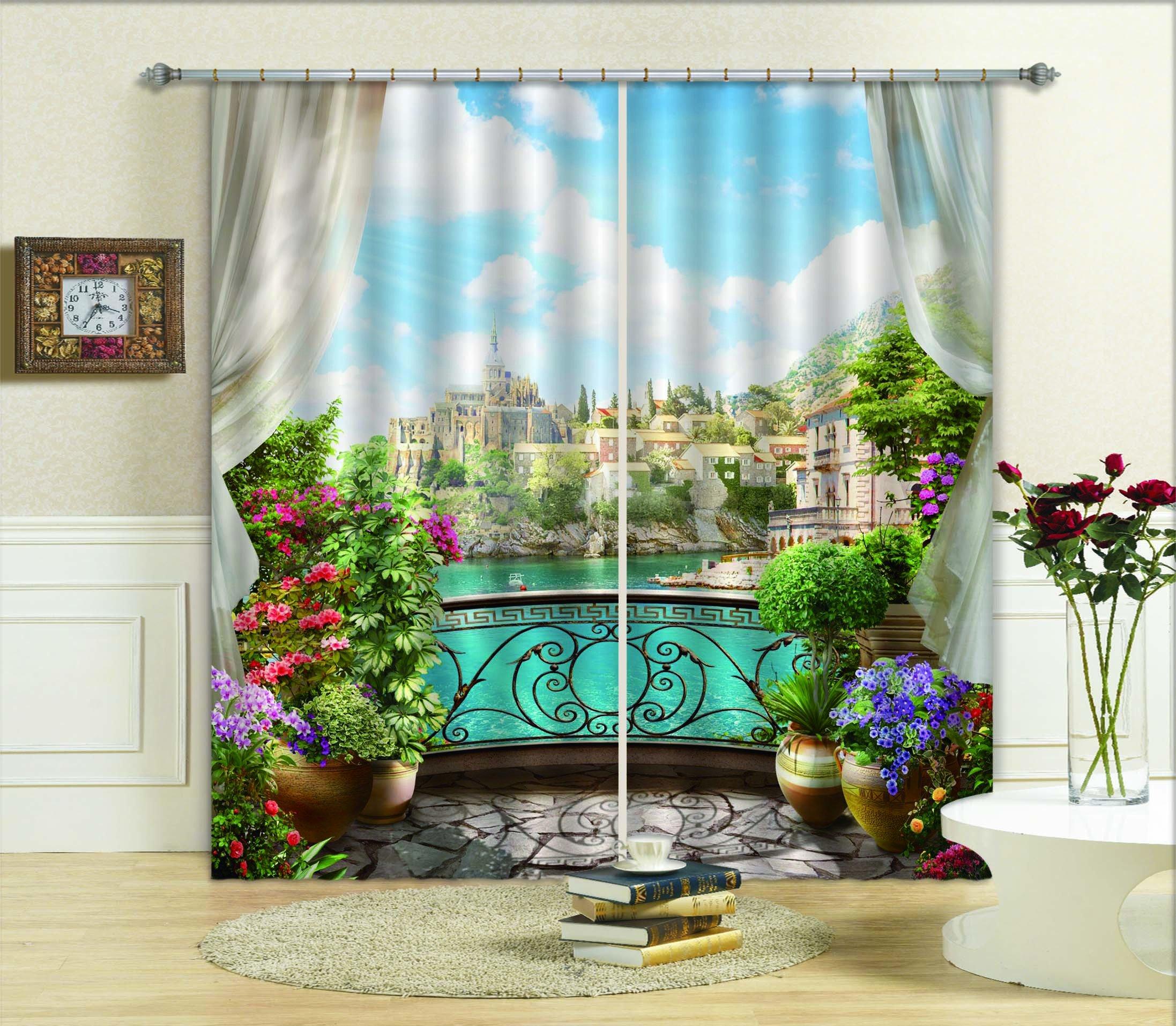 3D Balcony Town Scenery 746 Curtains Drapes Wallpaper AJ Wallpaper 