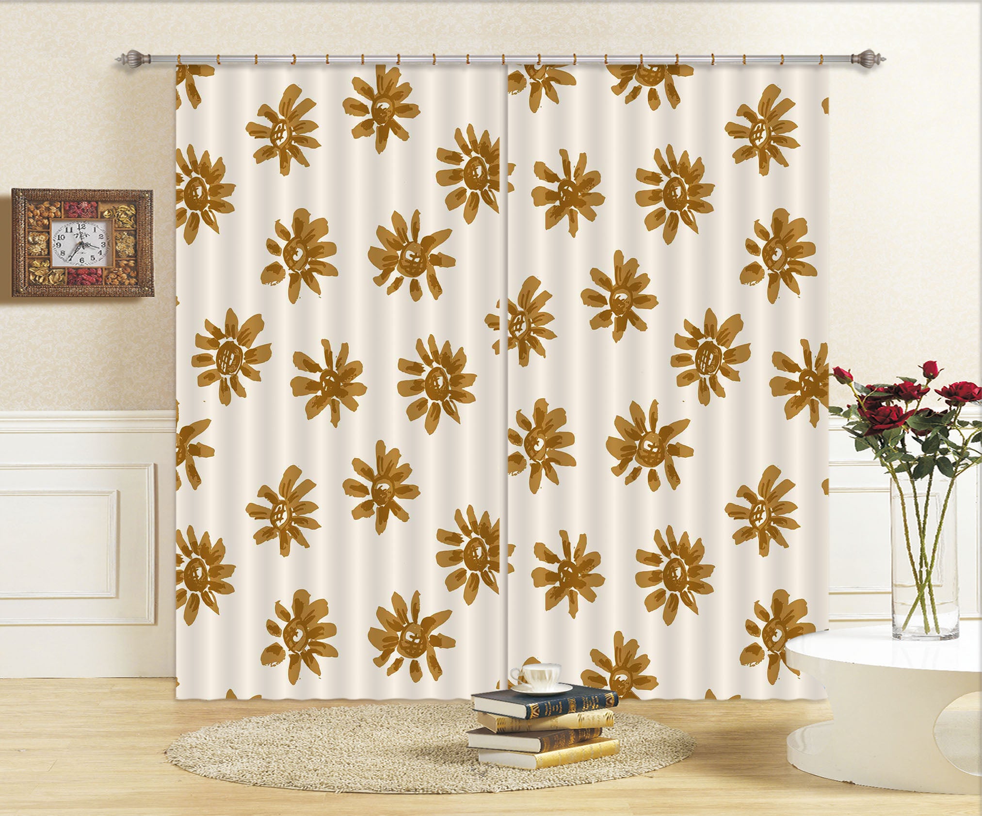 3D Brown Flowers 11192 Kashmira Jayaprakash Curtain Curtains Drapes