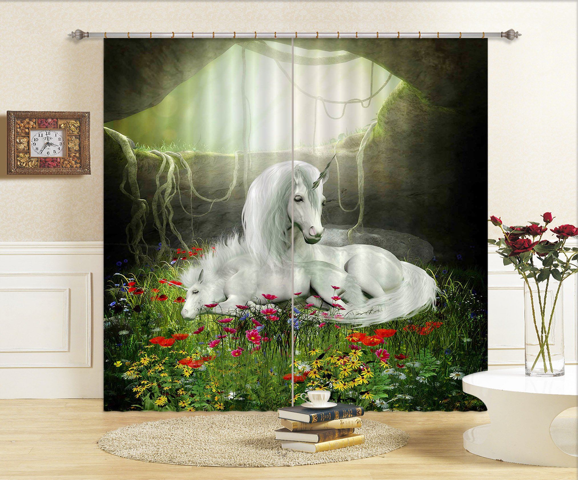 3D Flower Grass Unicorns 107 Curtains Drapes Curtains AJ Creativity Home 