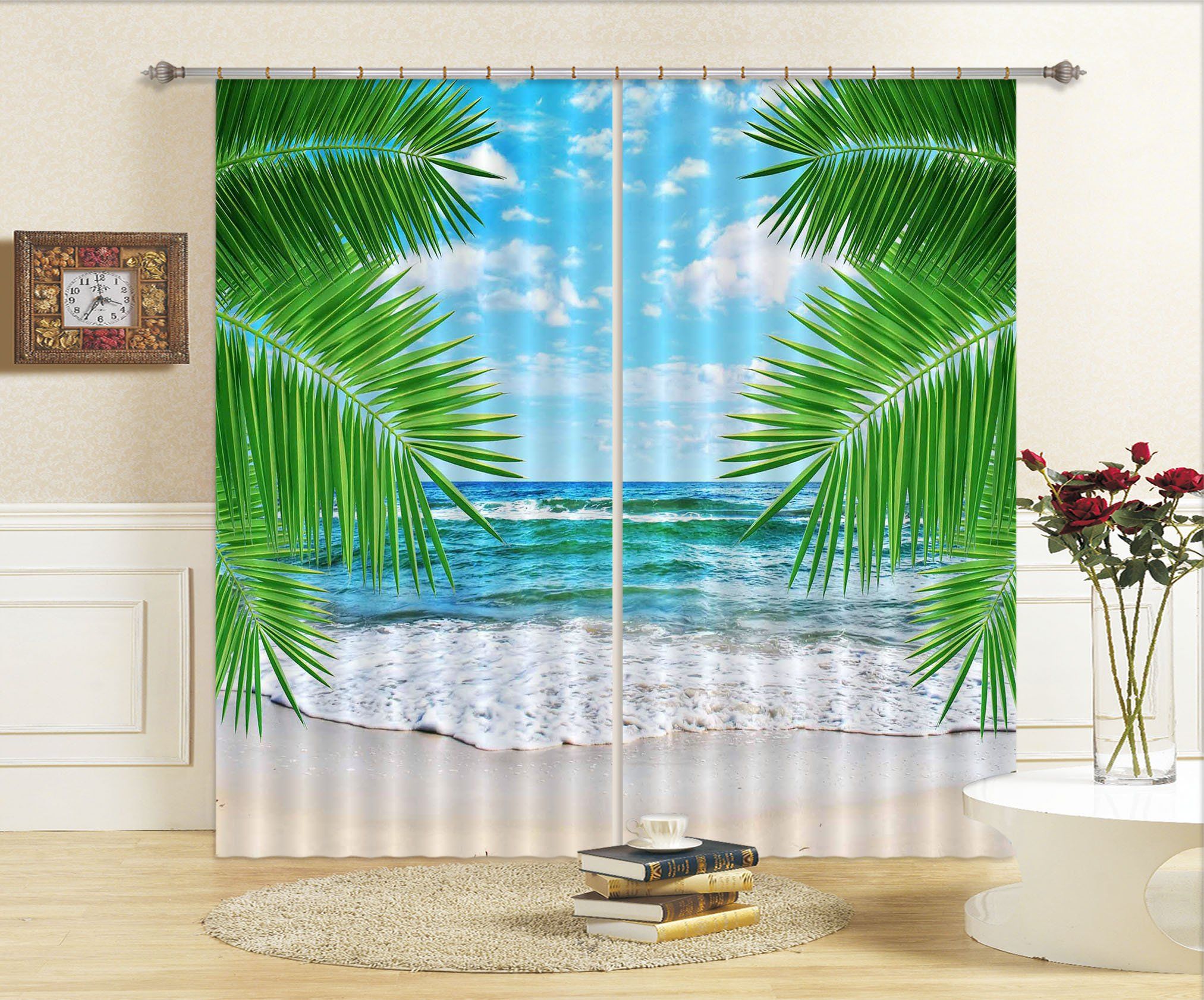 3D Beach Coconut Leaves 2264 Curtains Drapes Wallpaper AJ Wallpaper 