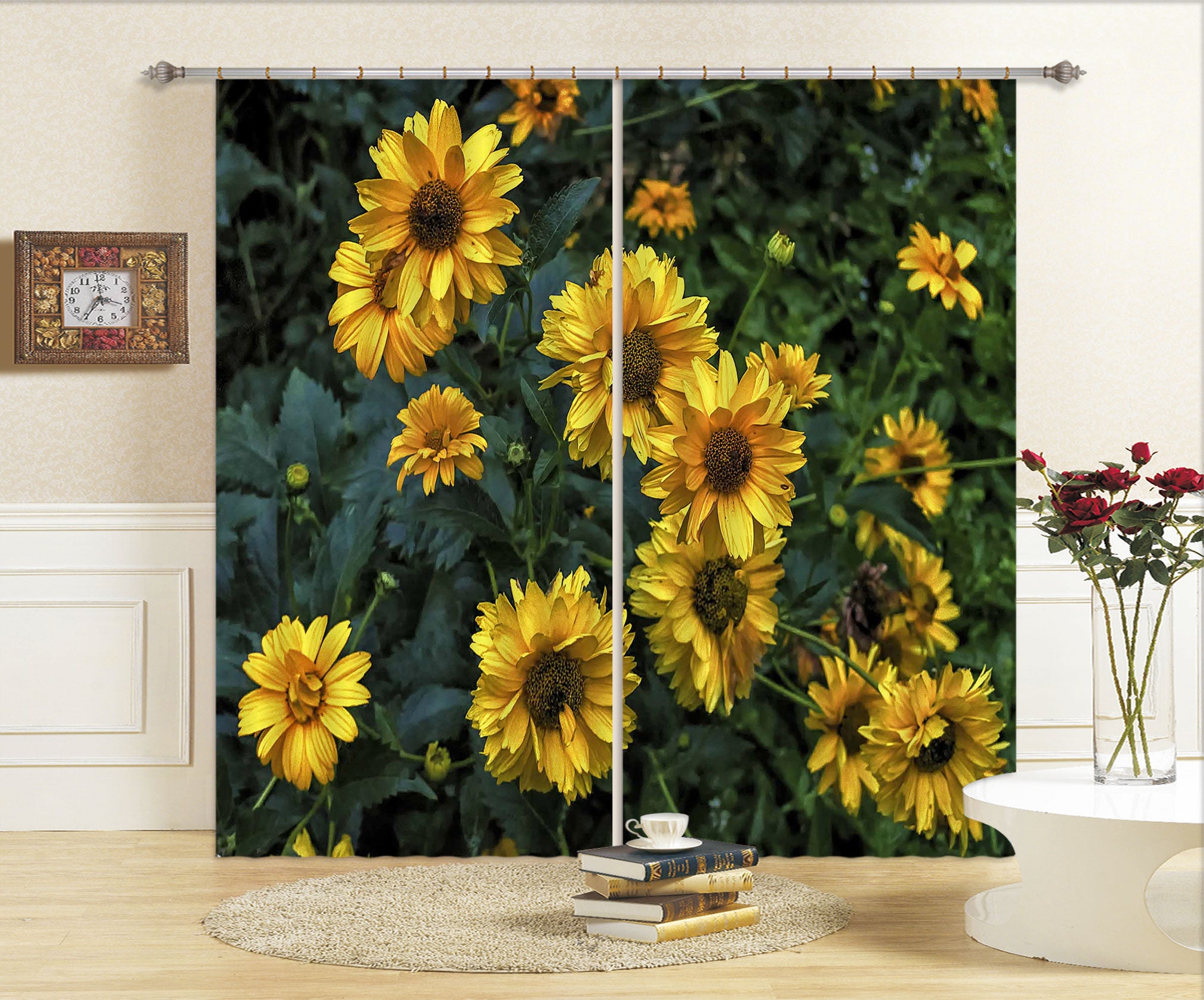 3D Sunflower Field 036 Jerry LoFaro Curtain Curtains Drapes